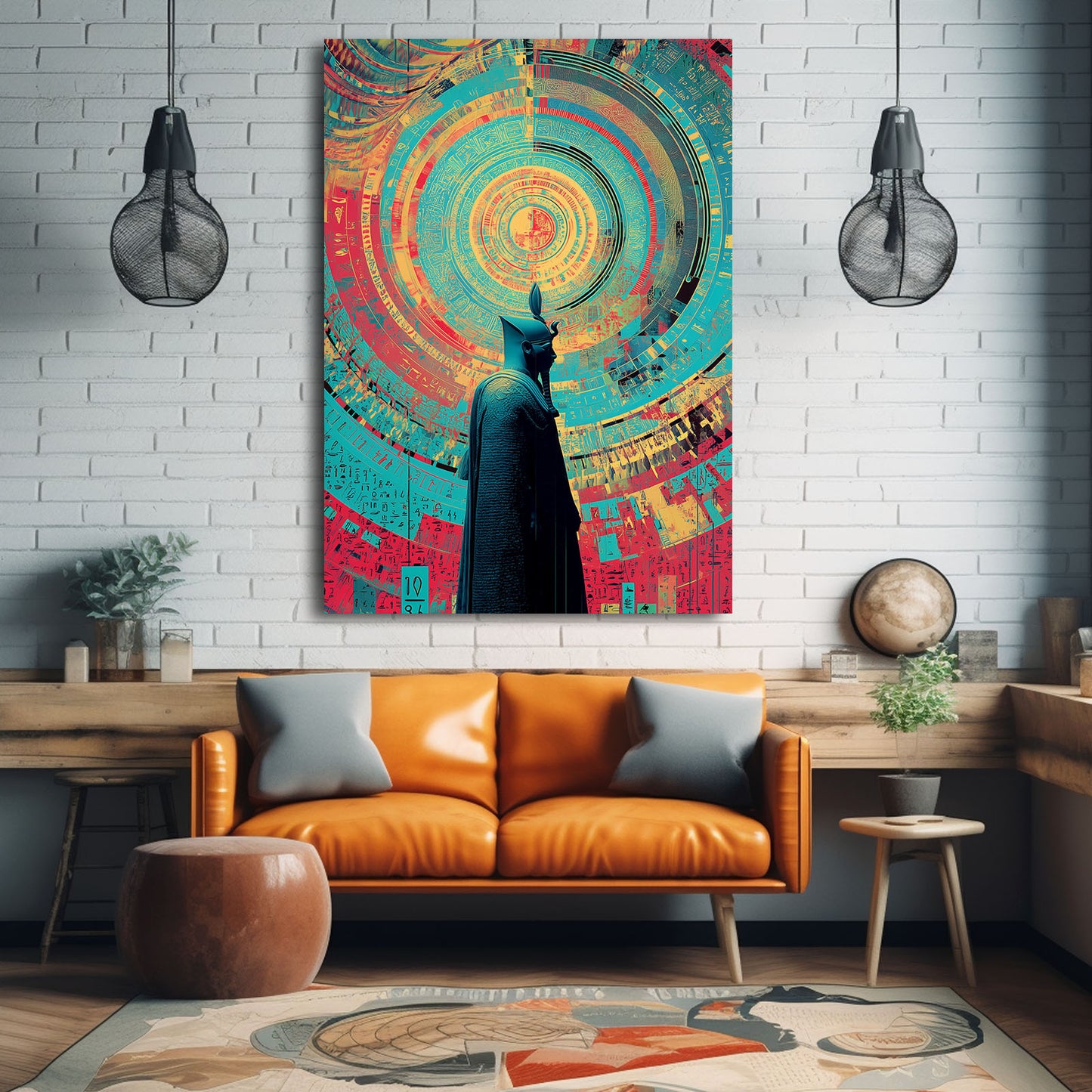 Radial Silhouette Pattern Egyptian Canvas – styled in a furnished interior