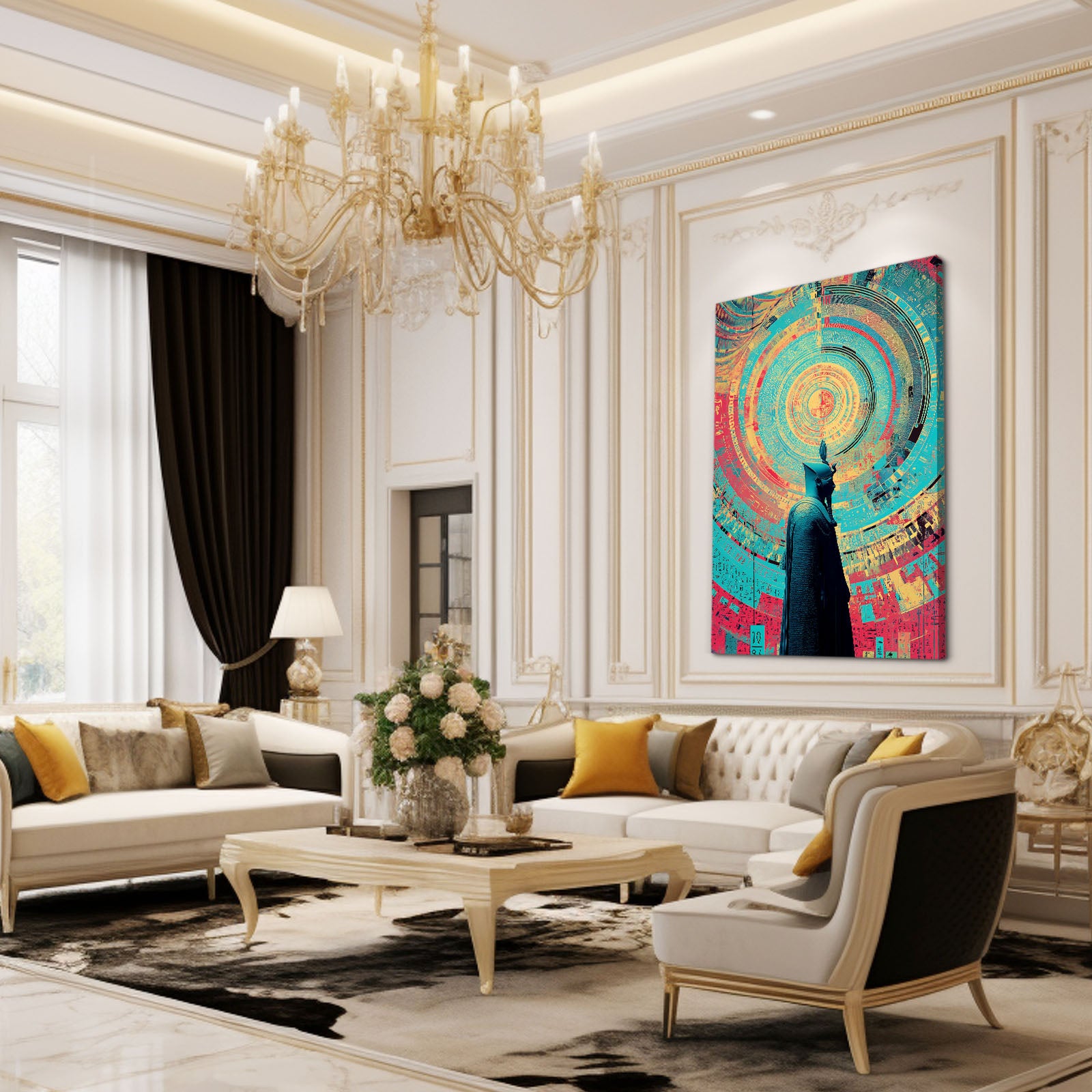 Radial Silhouette Pattern Egyptian Canvas – styled in a furnished interior