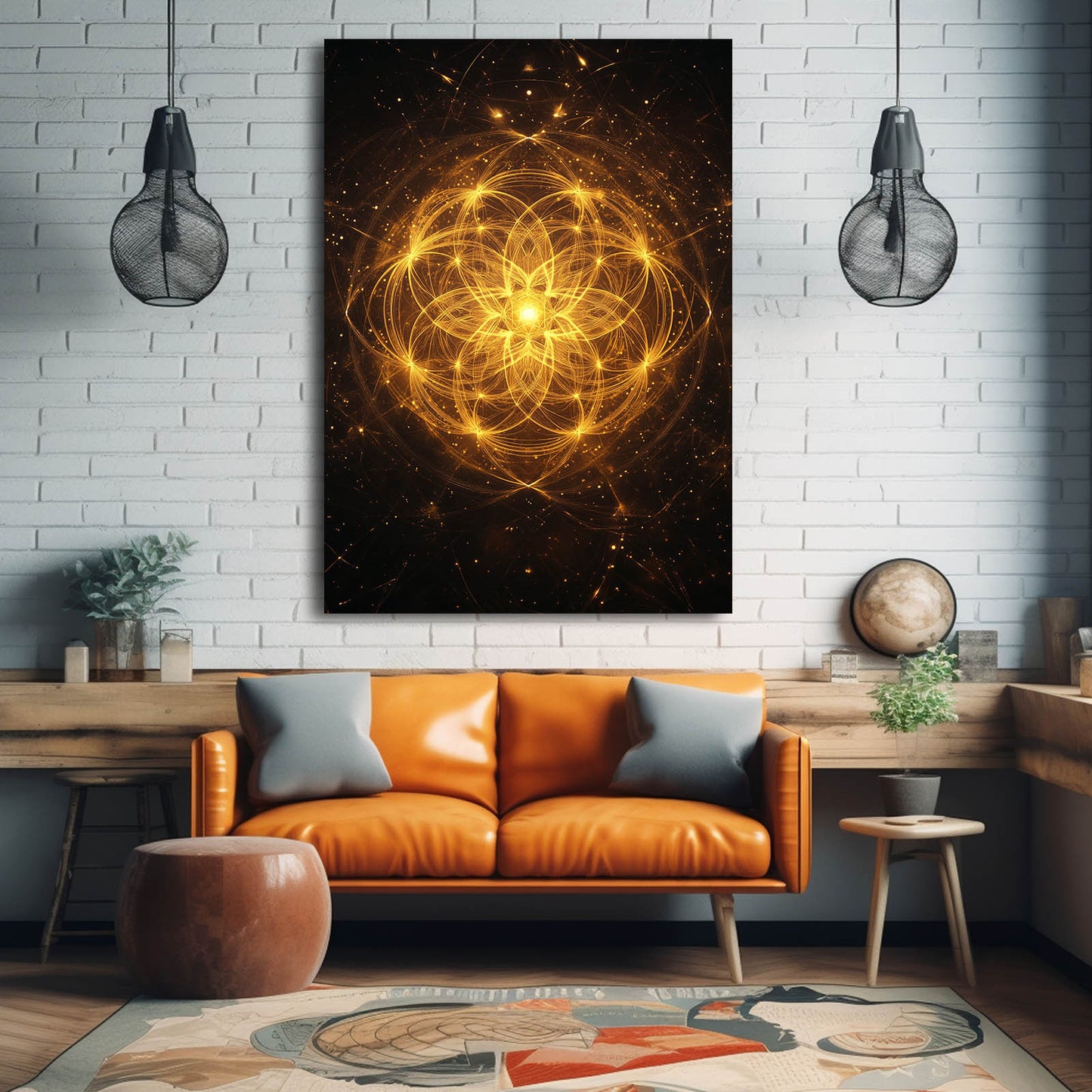 Radiant Cosmic Mandala Flower Of Life Wall Decor – styled in a furnished interior