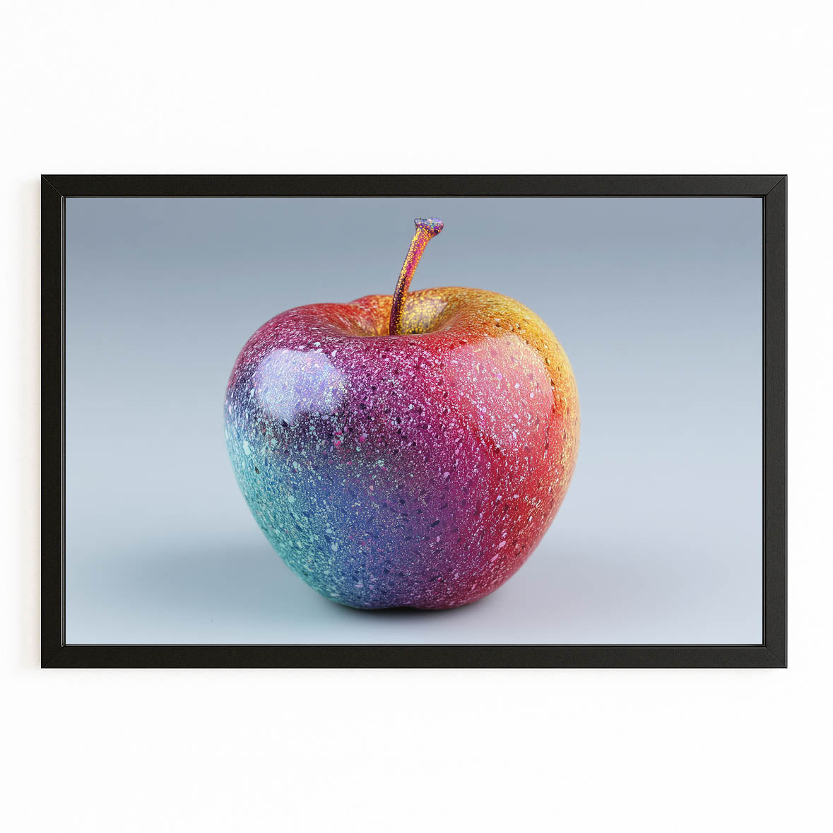 Rainbow Dew Apple Art – with Premium Black frame on white background