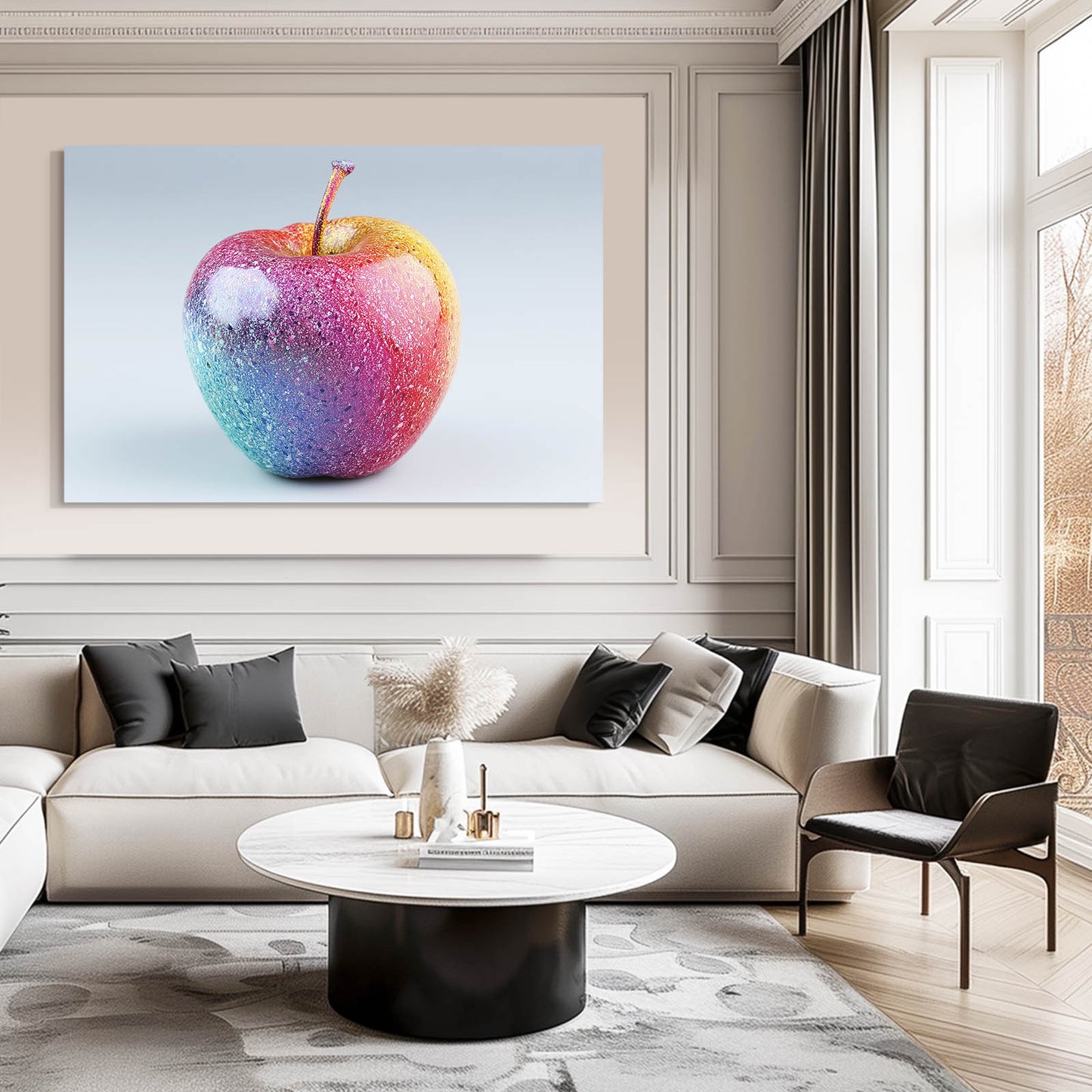 Rainbow Dew Apple Art – styled in a furnished interior