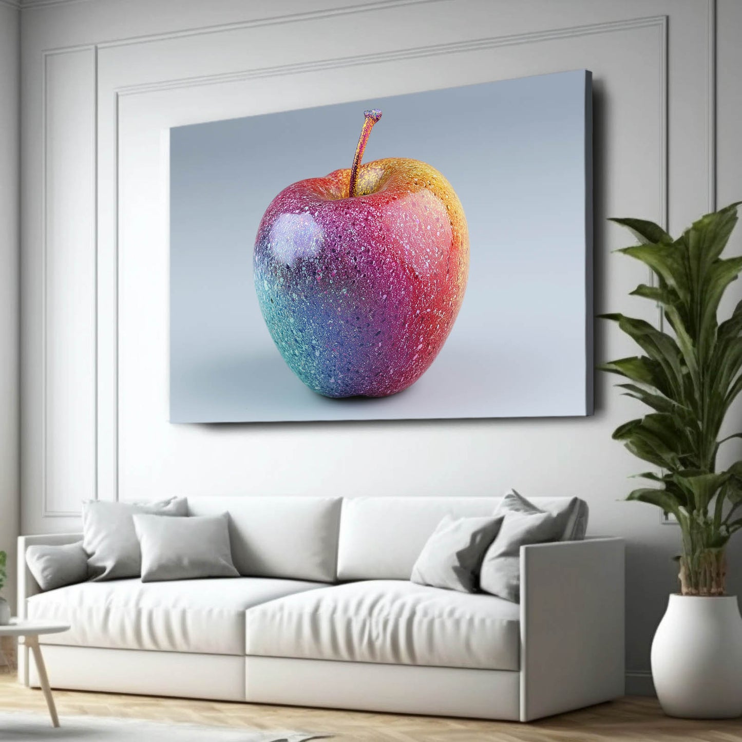 Rainbow Dew Apple Art – styled in a furnished interior