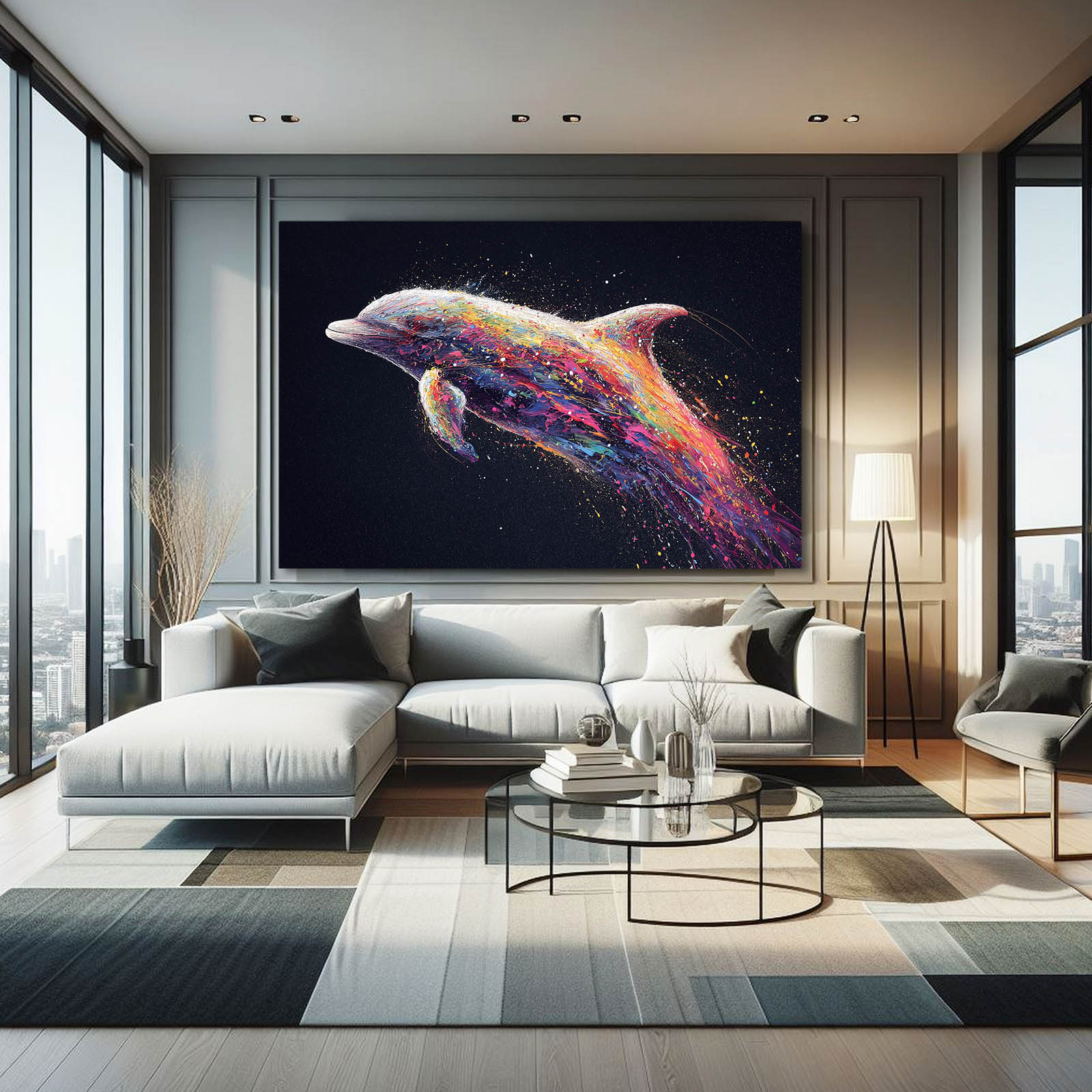 Rainbow Ember Dolphin Wall Decor – styled in a furnished interior