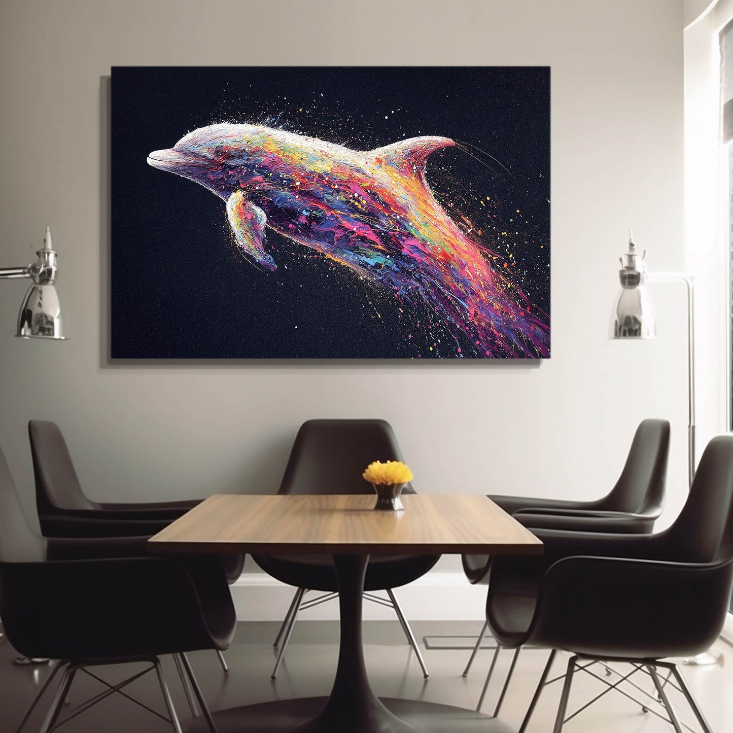 Rainbow Ember Dolphin Wall Decor – styled in a furnished interior