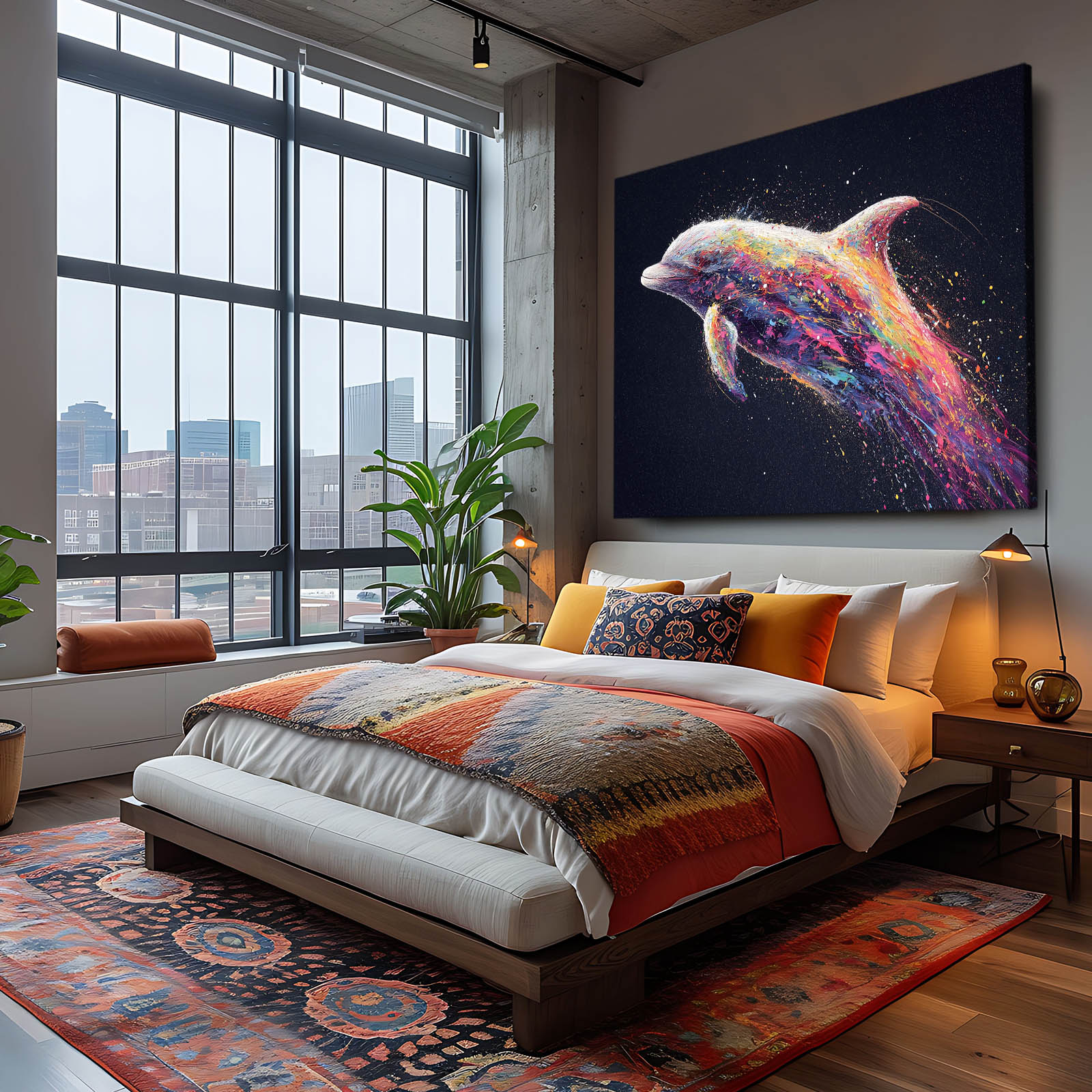 Rainbow Ember Dolphin Wall Decor – styled in a furnished interior