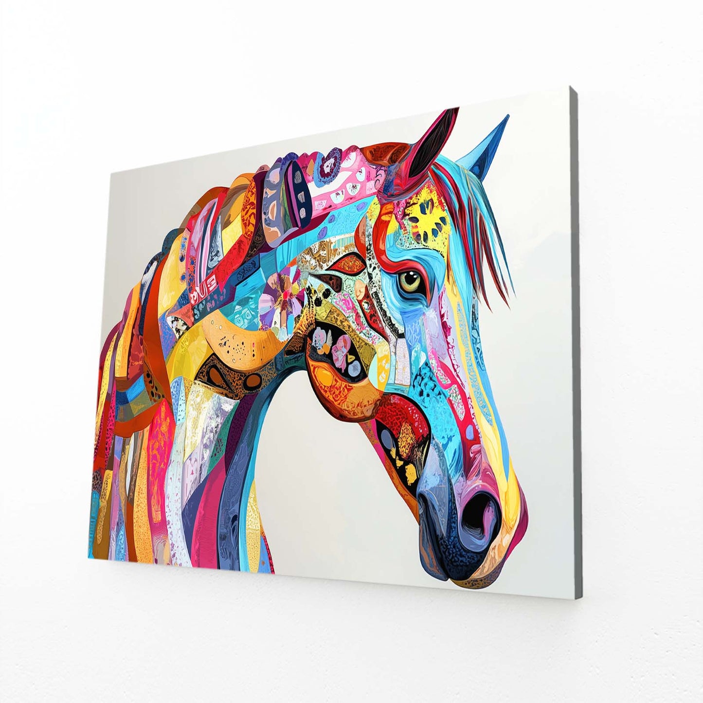 Rainbow Folk Head Horse Wall Art — contemporary canvas print, angled canvas view on white background