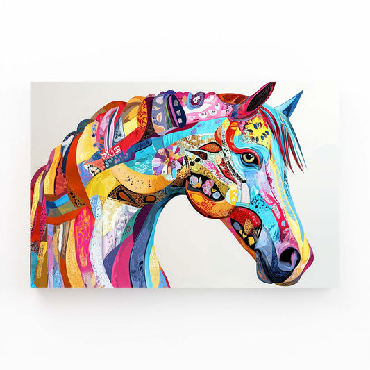 Rainbow Folk Head Horse Wall Art — contemporary canvas print, angled canvas view on white background