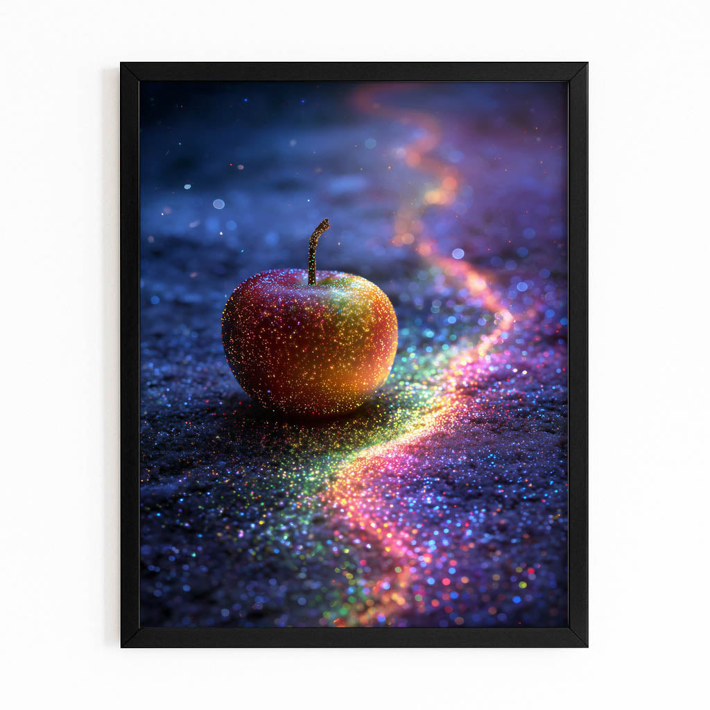 Rainbow Galaxy Trail Apple Canvas Art – with Premium Black frame on white background