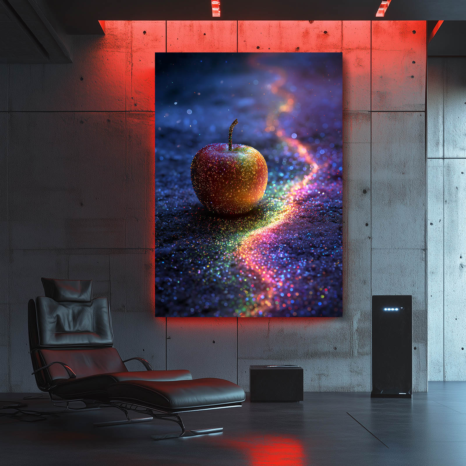 Rainbow Galaxy Trail Apple Canvas Art – styled in a furnished interior