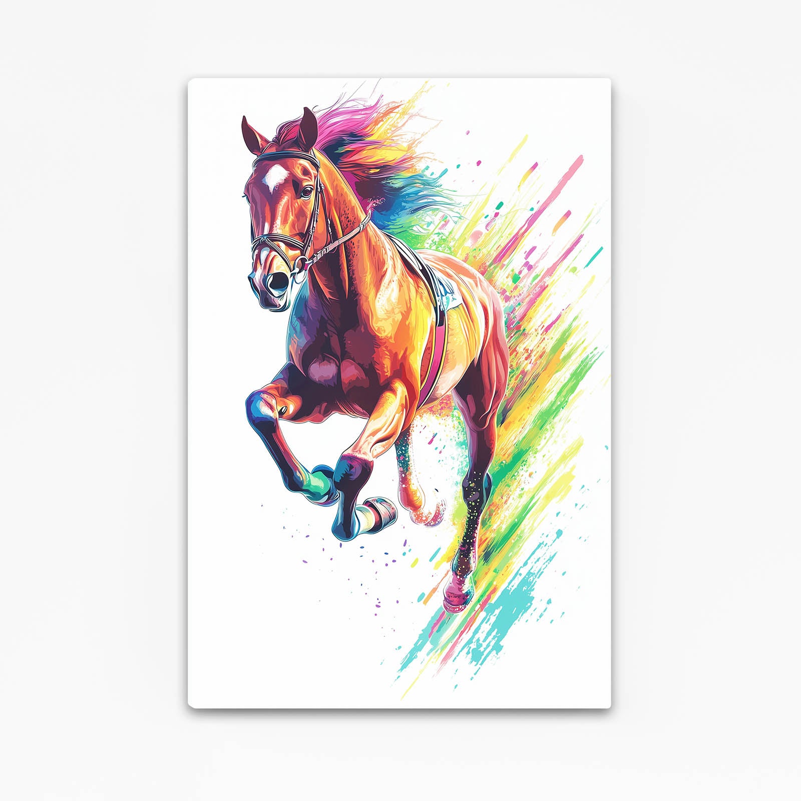 Rainbow Splash Charge Horse Prints — contemporary canvas print, angled canvas view on white background