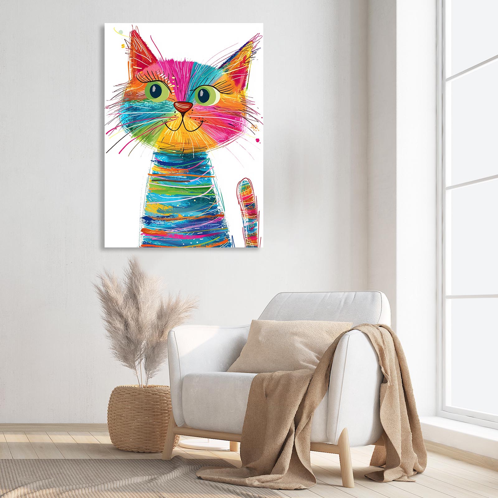 Rainbow Whiskers Cat Wall Art