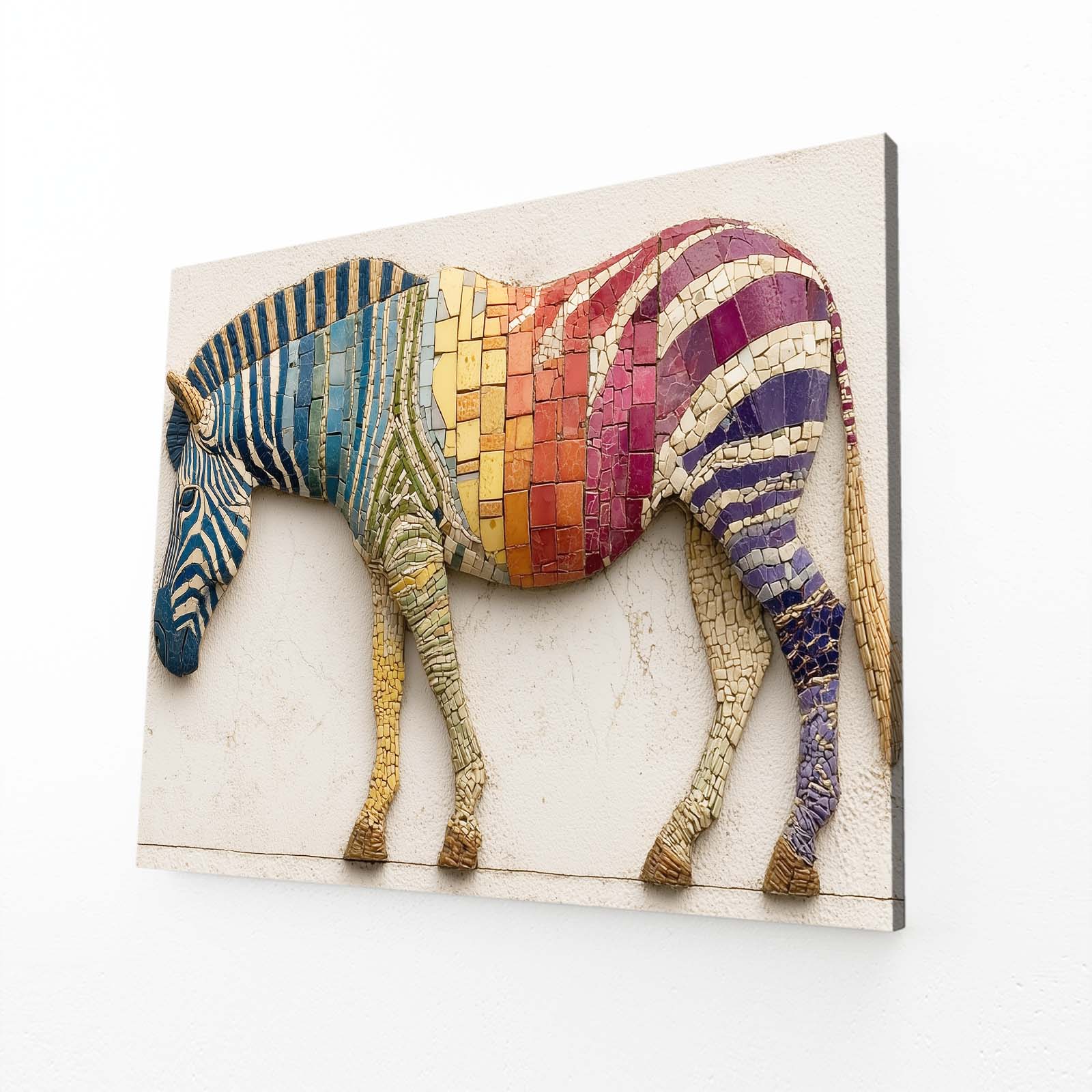 Rainbow Zebra Canvas – angled canvas view on white background