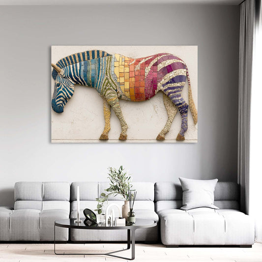 Rainbow Zebra Canvas – styled in a furnished interior