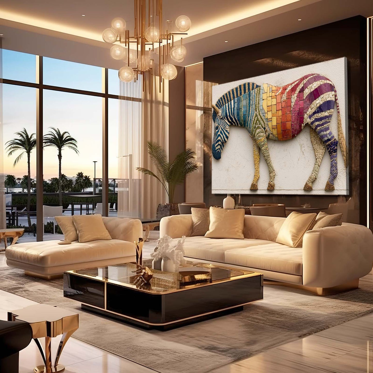 Rainbow Zebra Canvas – styled in a furnished interior
