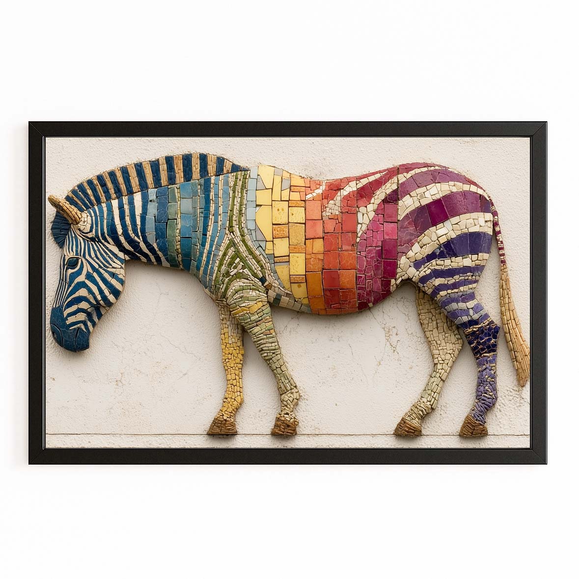 Rainbow Zebra Canvas – with Premium Black frame on white background