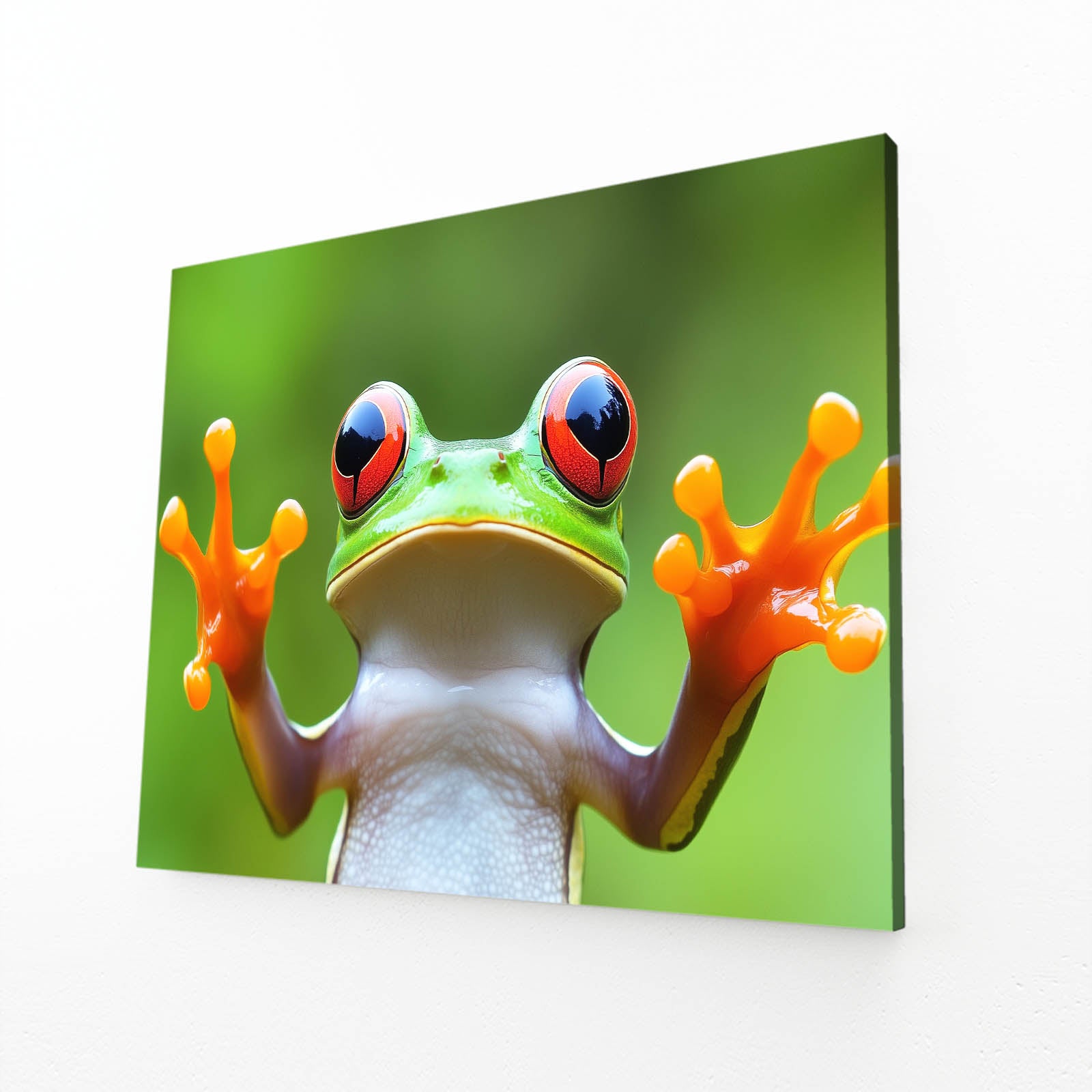 Reaching Treefrog Frog Prints – angled canvas view on white background