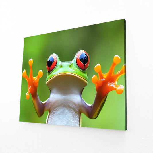Reaching Treefrog Frog Prints – angled canvas view on white background
