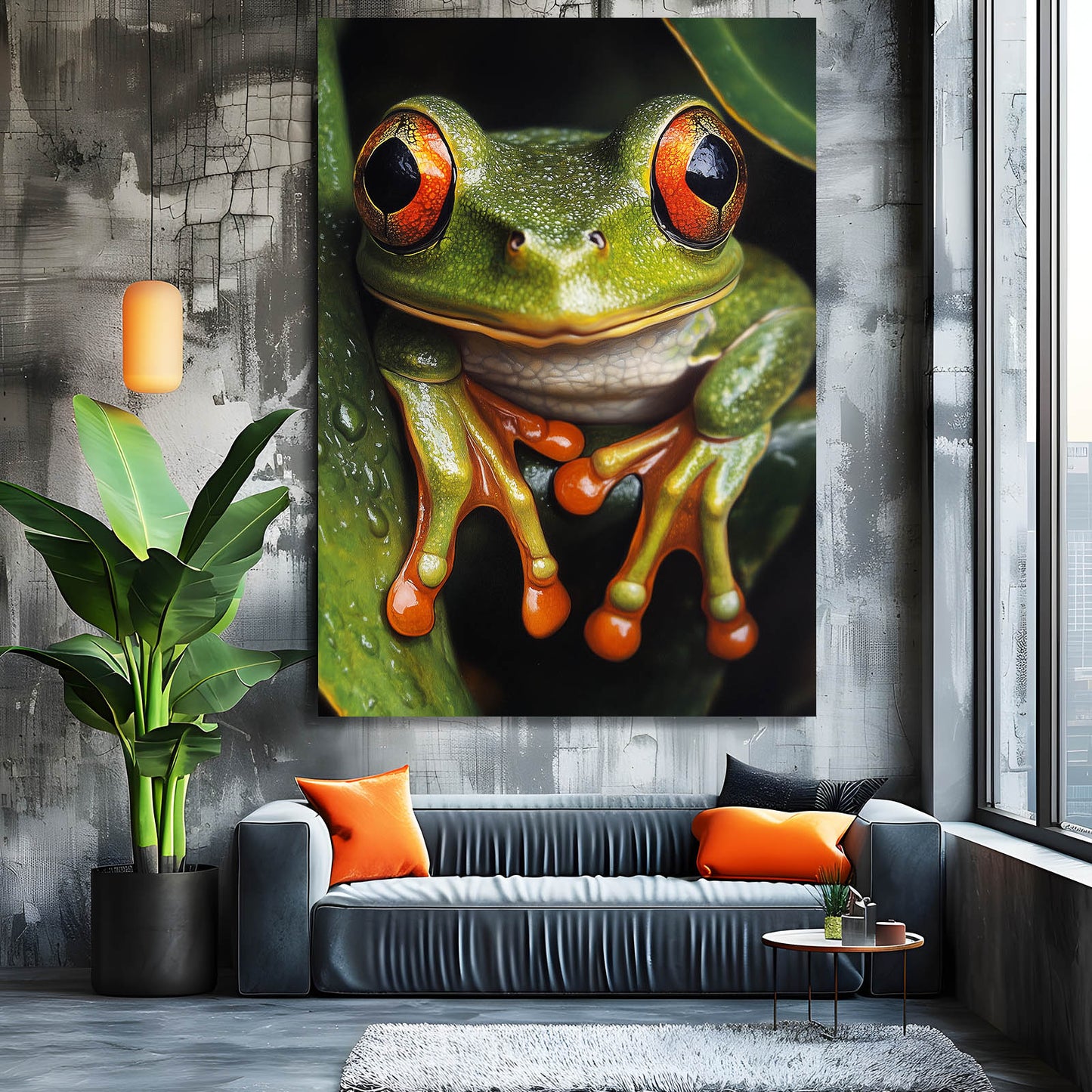 Realistic Red-Eyed Frog Wall Art – styled in a furnished interior