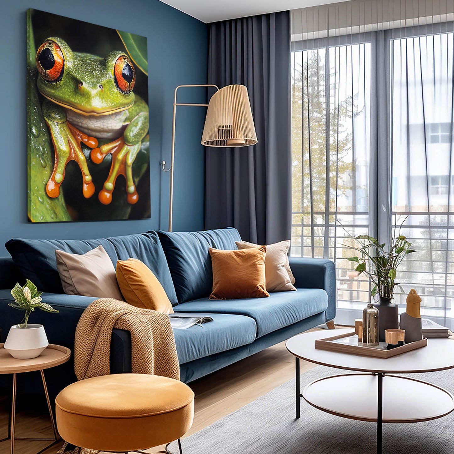 Realistic Red-Eyed Frog Wall Art – styled in a furnished interior