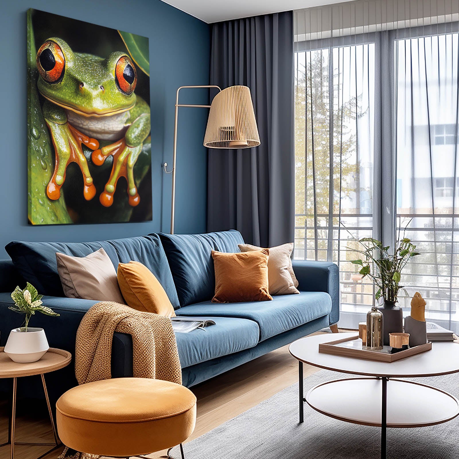 Realistic Red-Eyed Frog Wall Art – styled in a furnished interior
