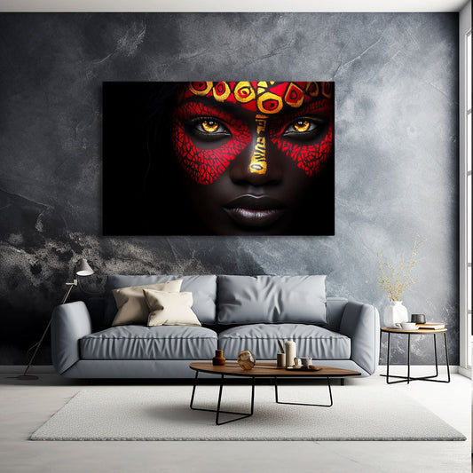 Red African Wall Art Decor — african art canvas print in red tones, view 3