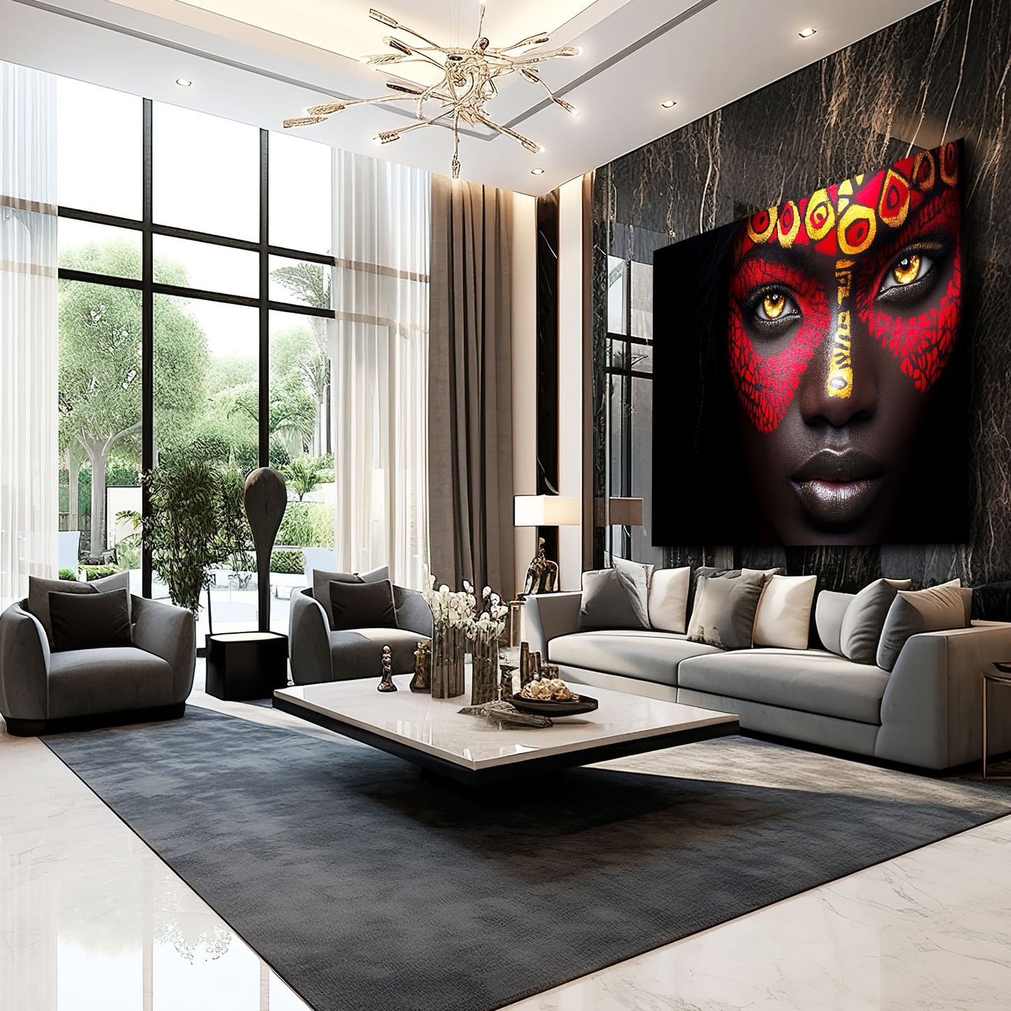 Red African Wall Art Decor — african art canvas print in red tones, view 4
