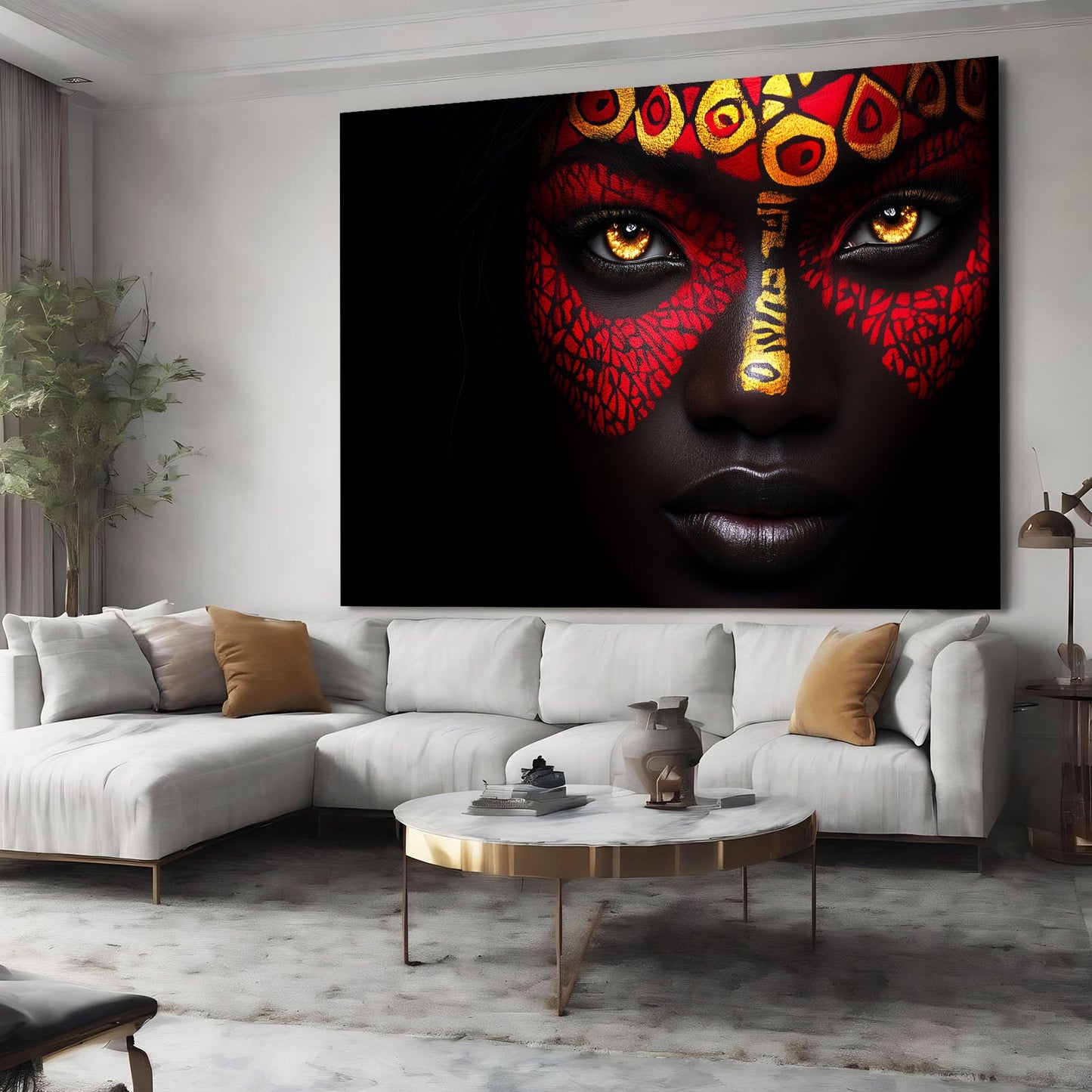 Red African Wall Art Decor — african art canvas print in red tones, view 5