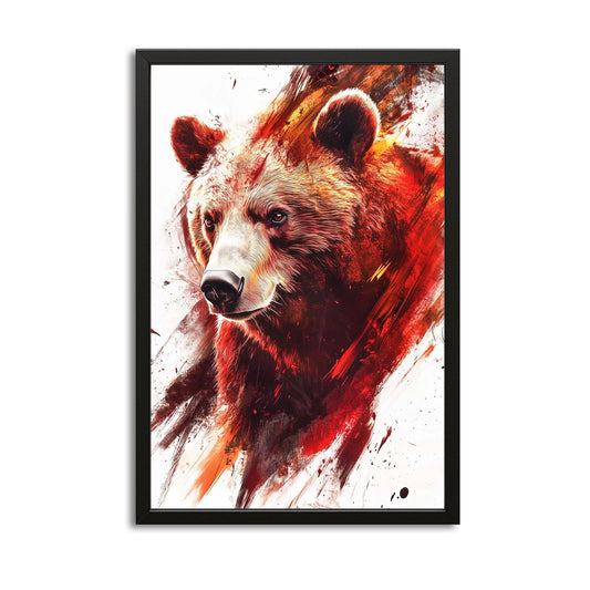 Red Bear Art — contemporary canvas print in red tones, angled canvas view on white background