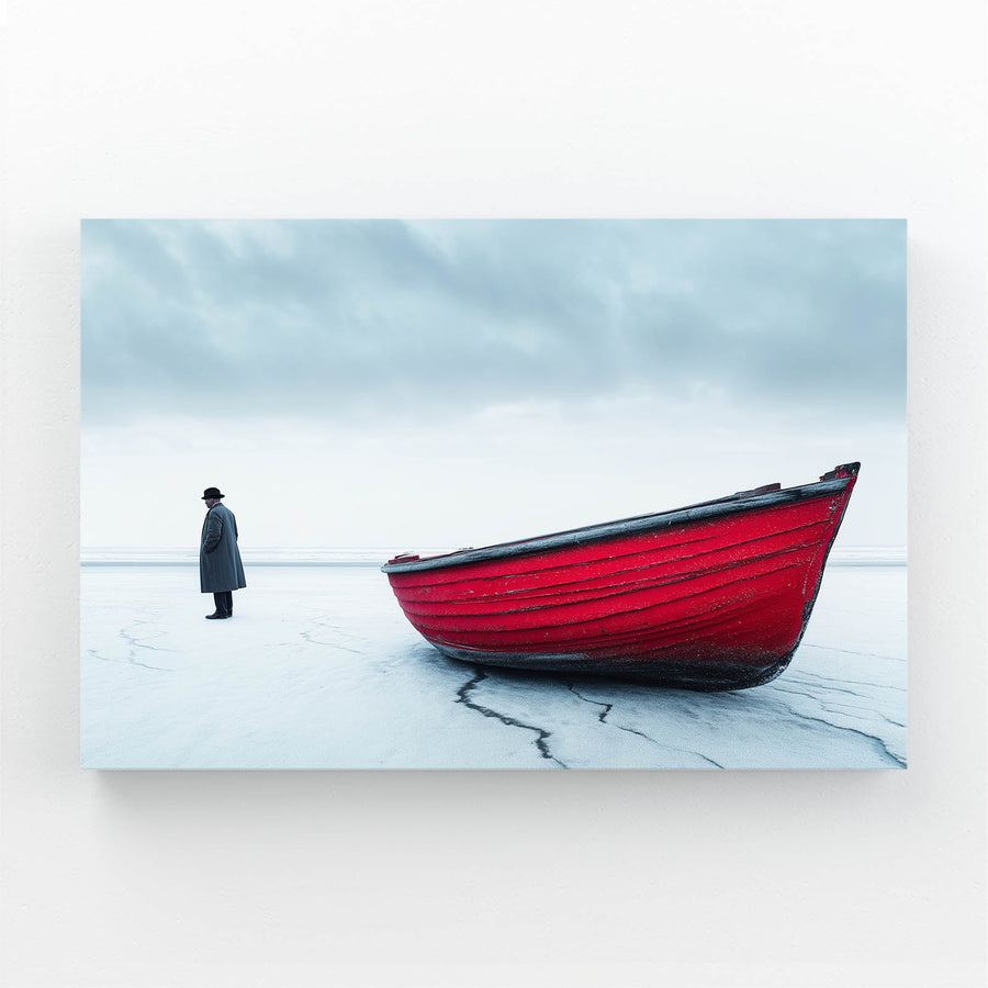 Red Boat in Winter Wall Art Photography