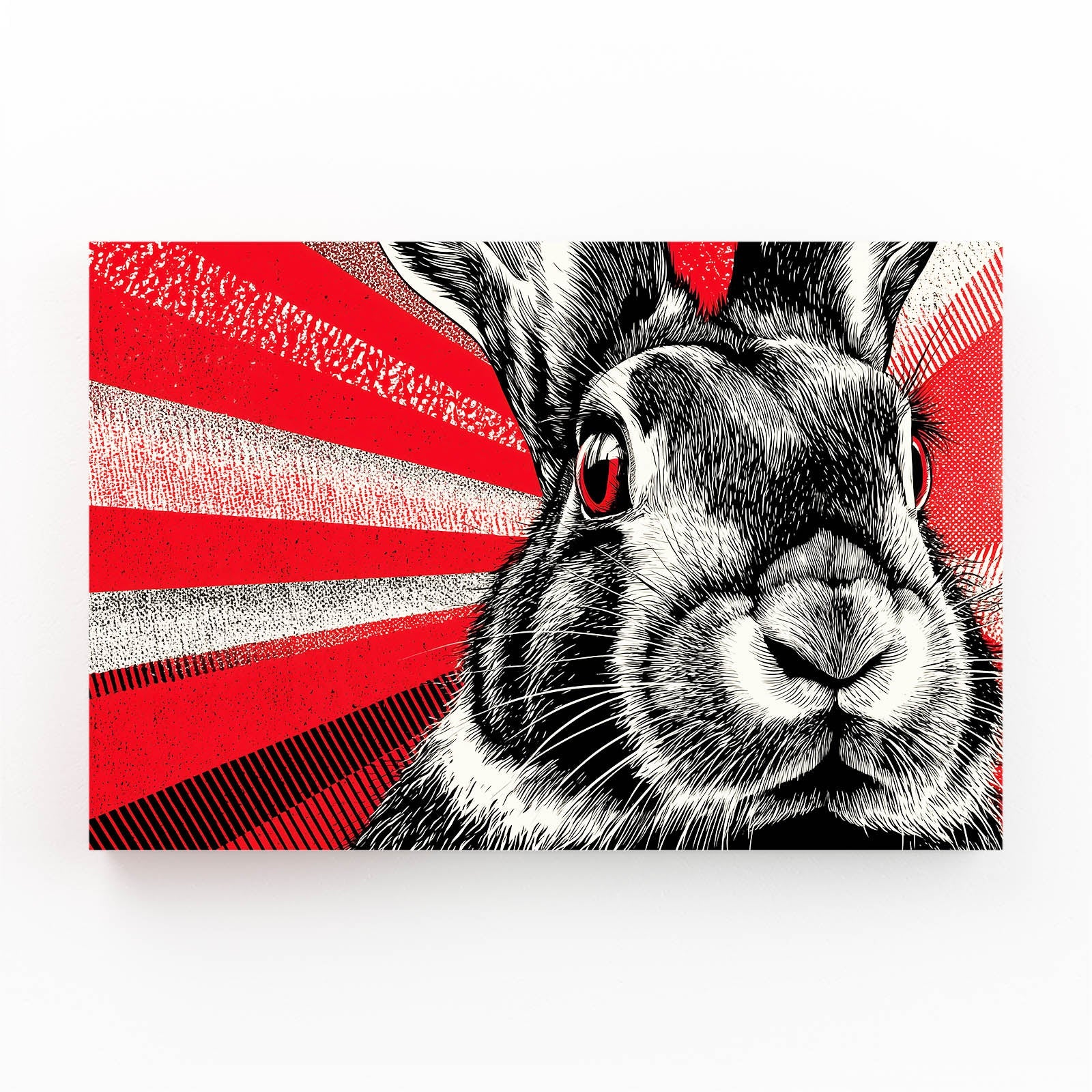 Red Bunny Art – angled canvas view on white background