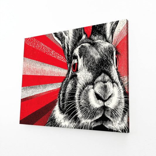 Red Bunny Art – angled canvas view on white background