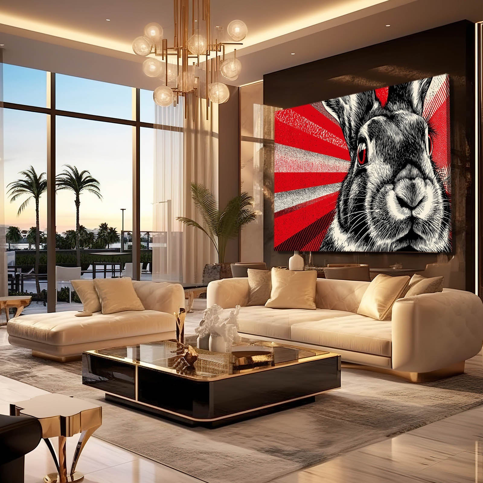 Red Bunny Art – angled canvas view on white background