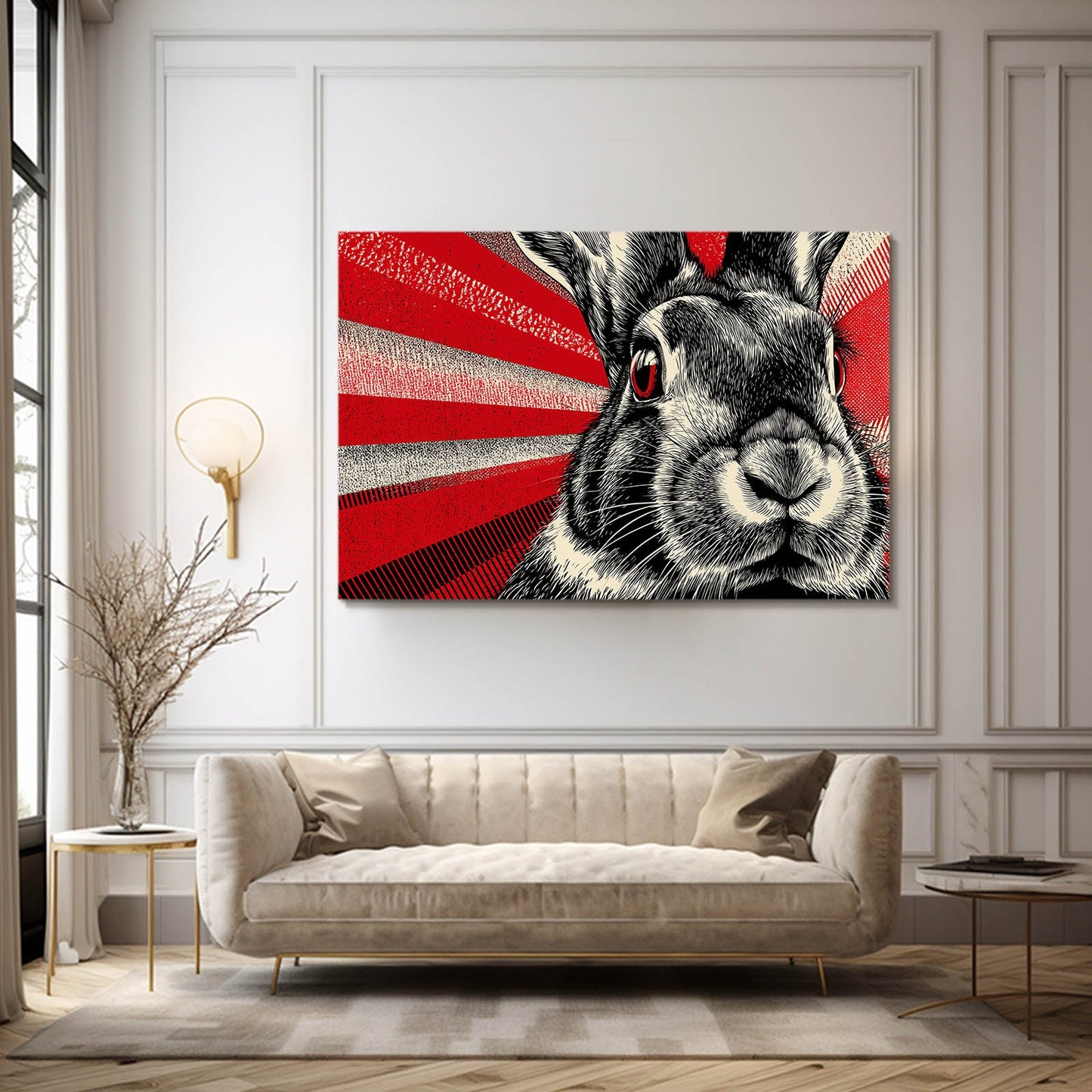 Red Bunny Art – angled canvas view on white background