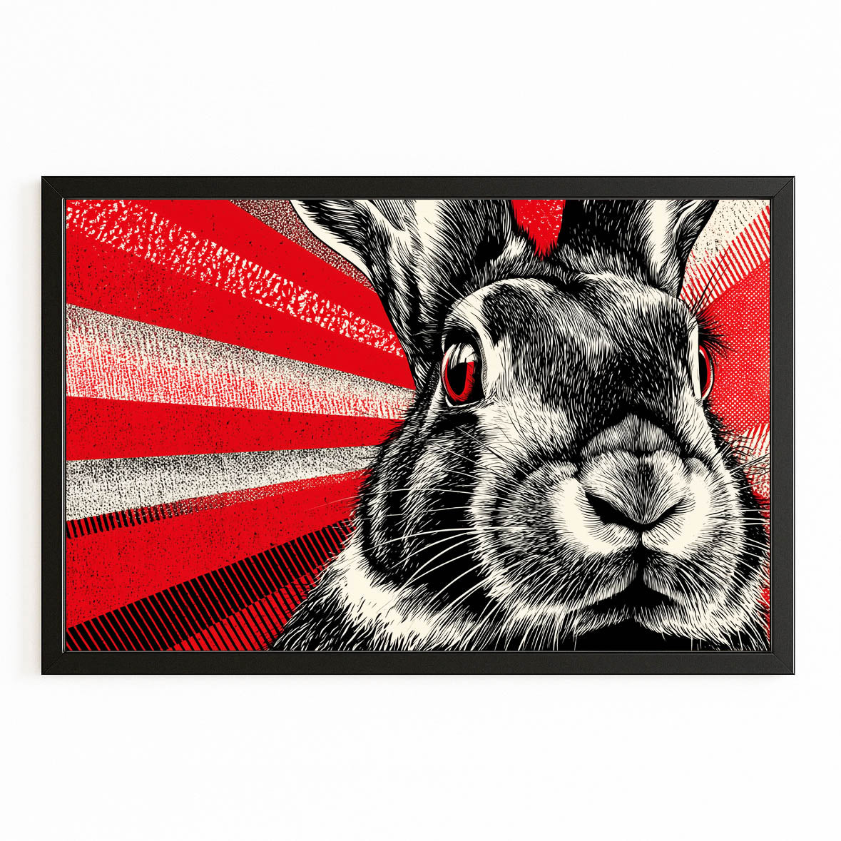 Red Bunny Art – with Premium Black frame on white background