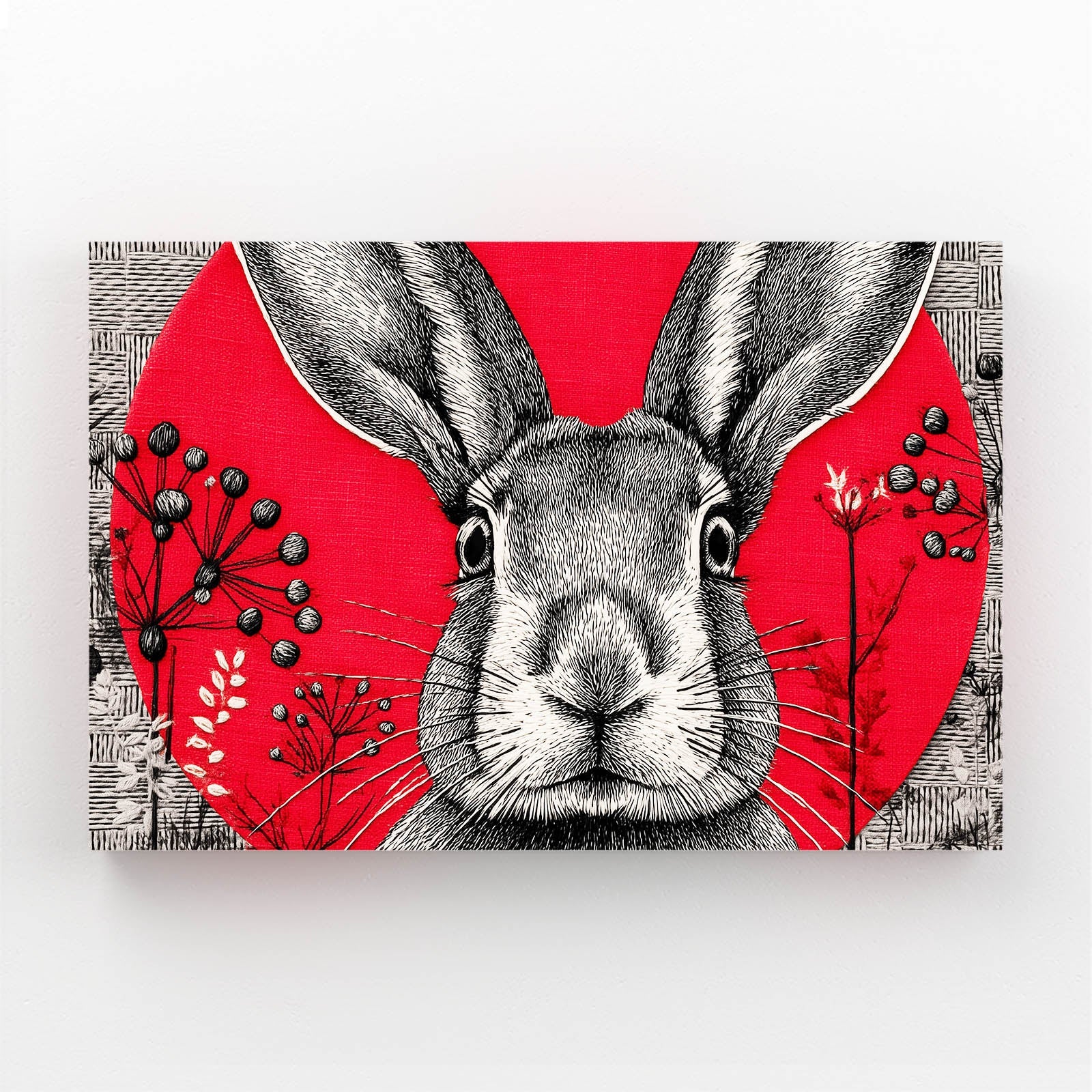 Red Bunny Wall Art – angled canvas view on white background