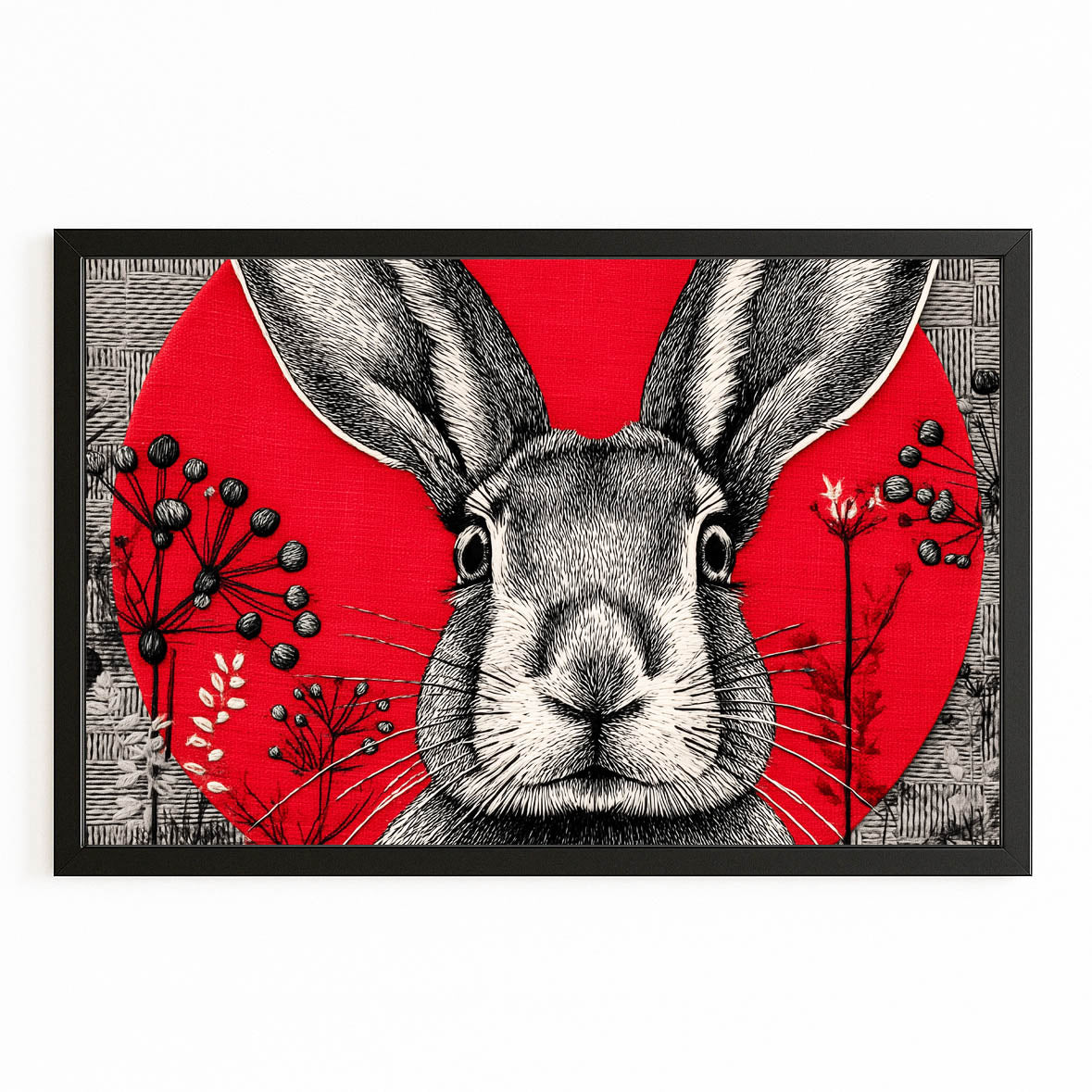 Red Bunny Wall Art – with Premium Black frame on white background