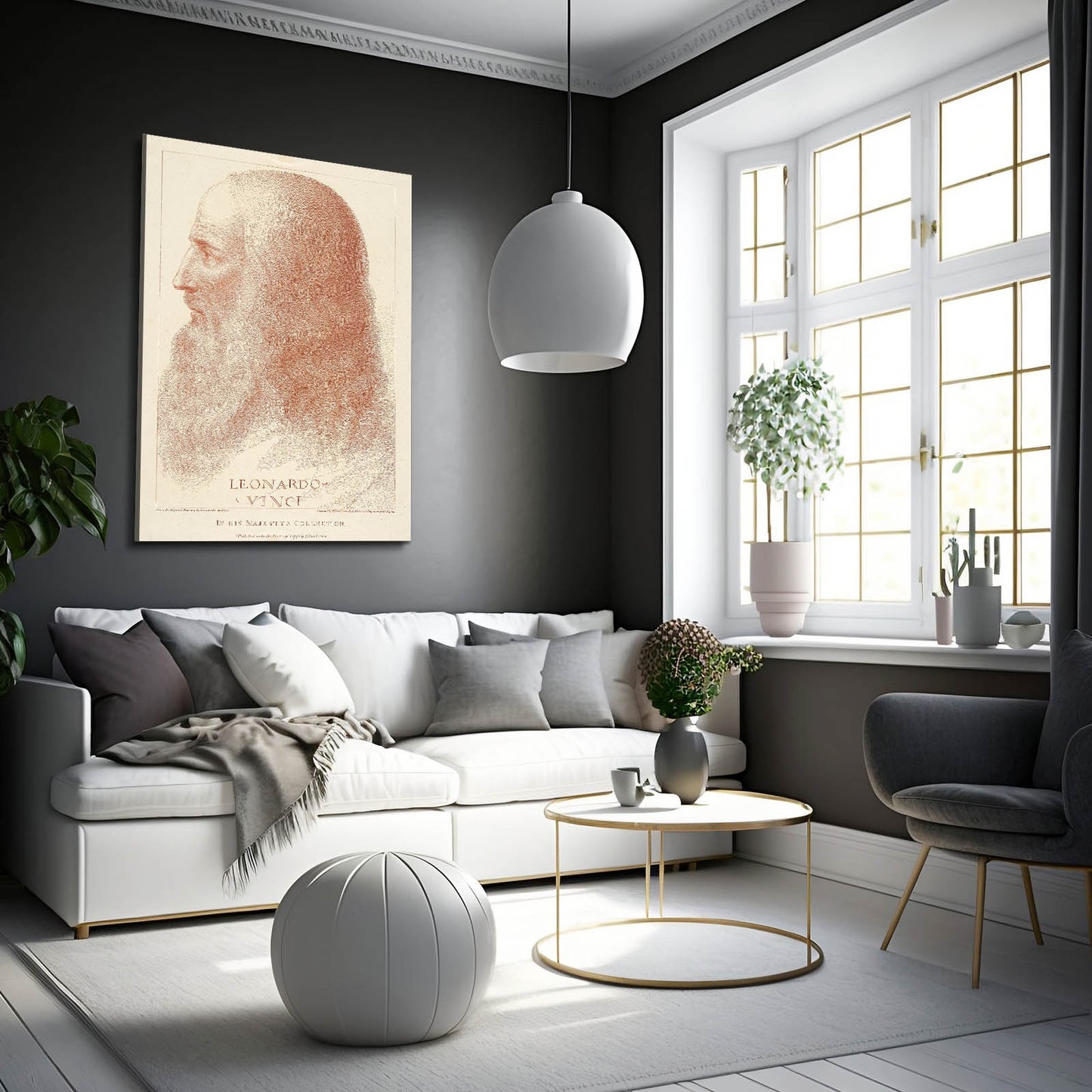 Red Chalk Profile Da Vinci Canvas Art – styled in a furnished interior