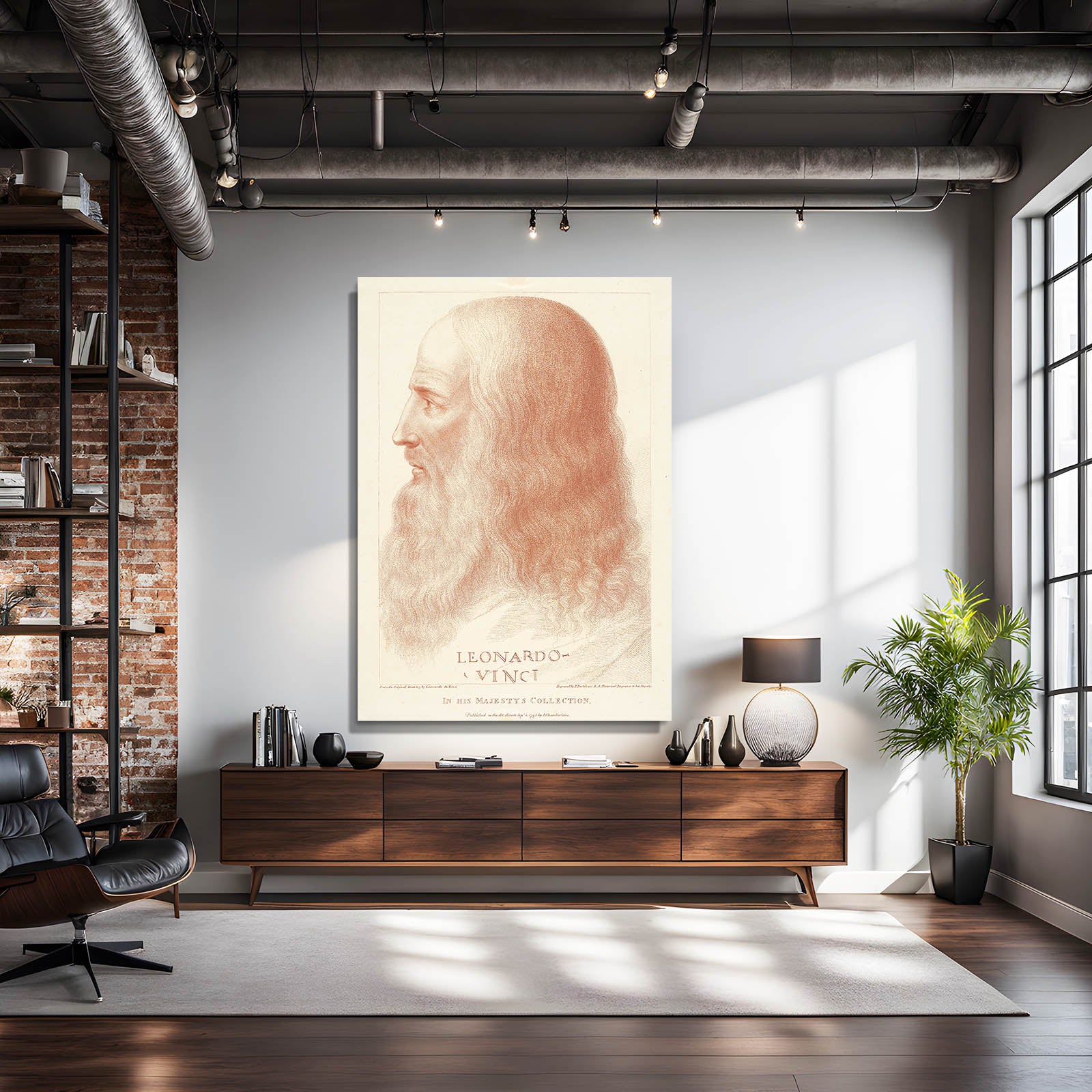 Red Chalk Profile Da Vinci Canvas Art – styled in a furnished interior