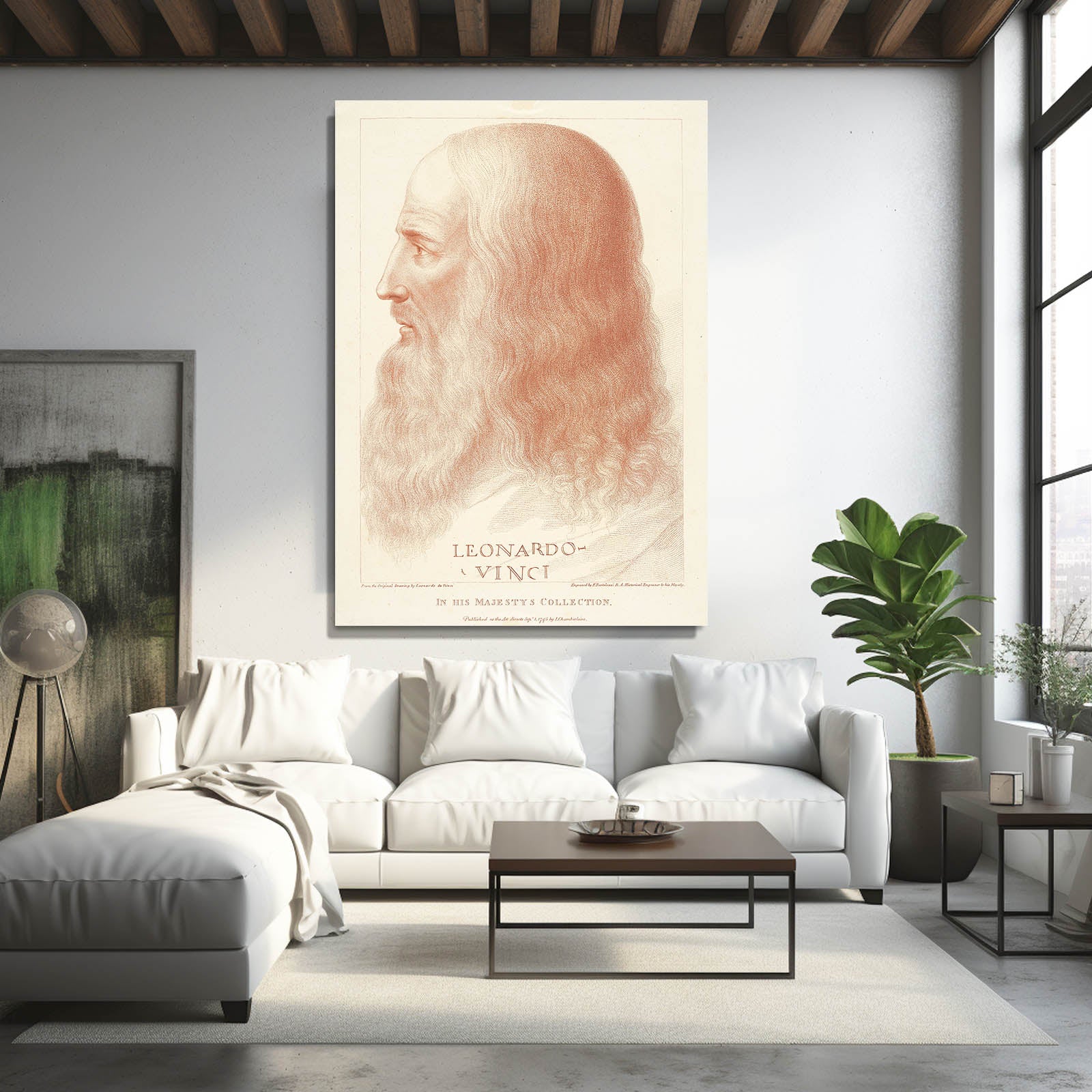 Red Chalk Profile Da Vinci Canvas Art – styled in a furnished interior