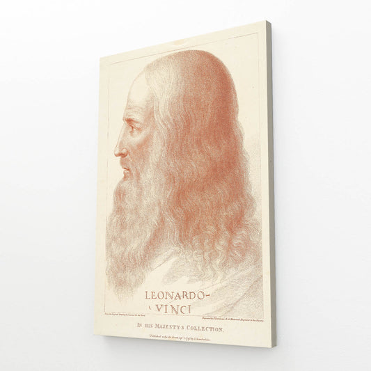 Red Chalk Profile Da Vinci Canvas Art — realism canvas print, angled canvas view on white background