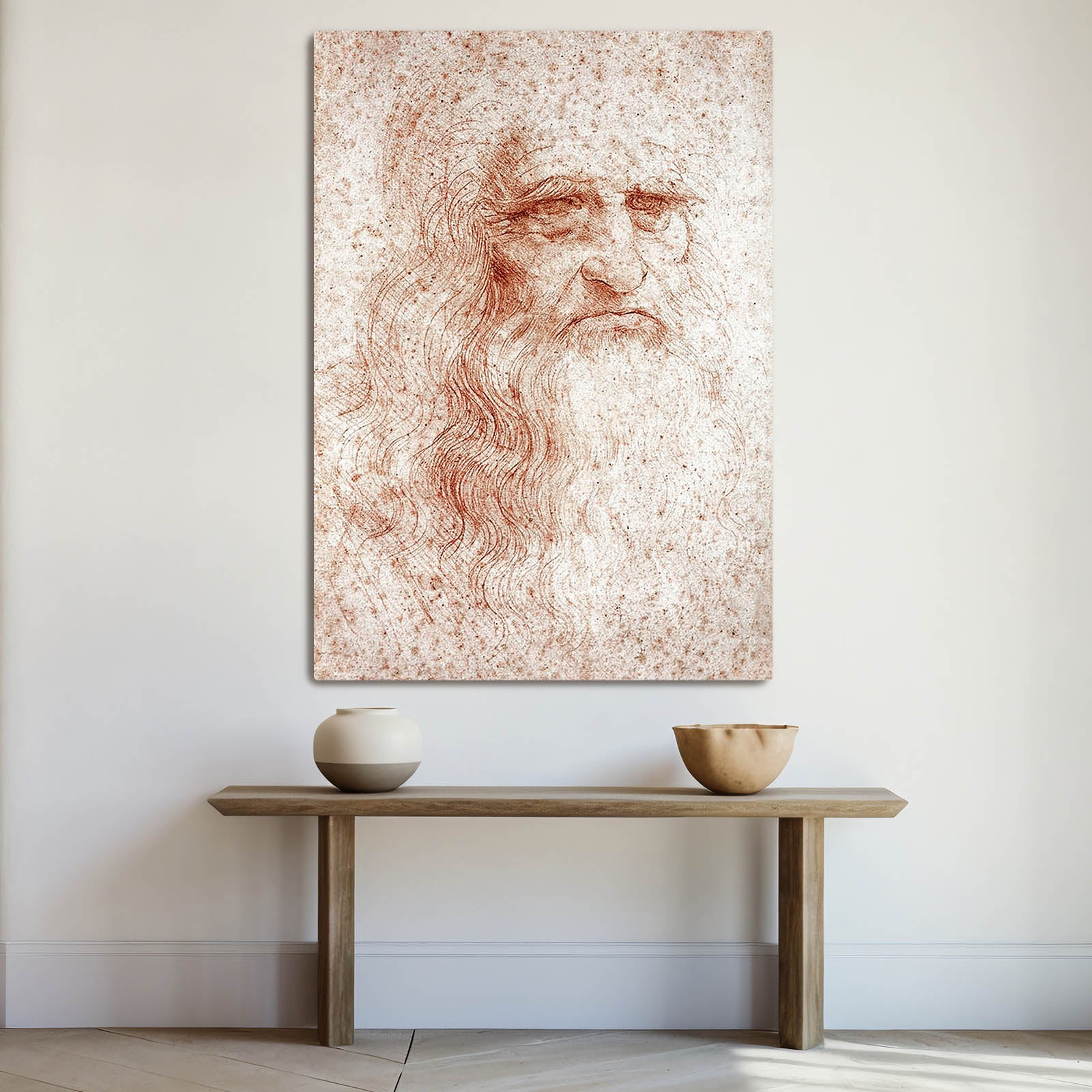 Red Chalk Self Portrait Da Vinci Wall Decor – styled in a furnished interior