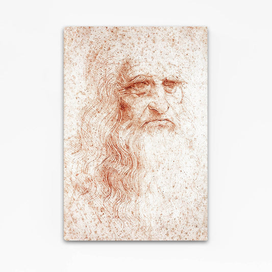 Red Chalk Self Portrait Da Vinci Wall Decor — realism canvas print, angled canvas view on white background