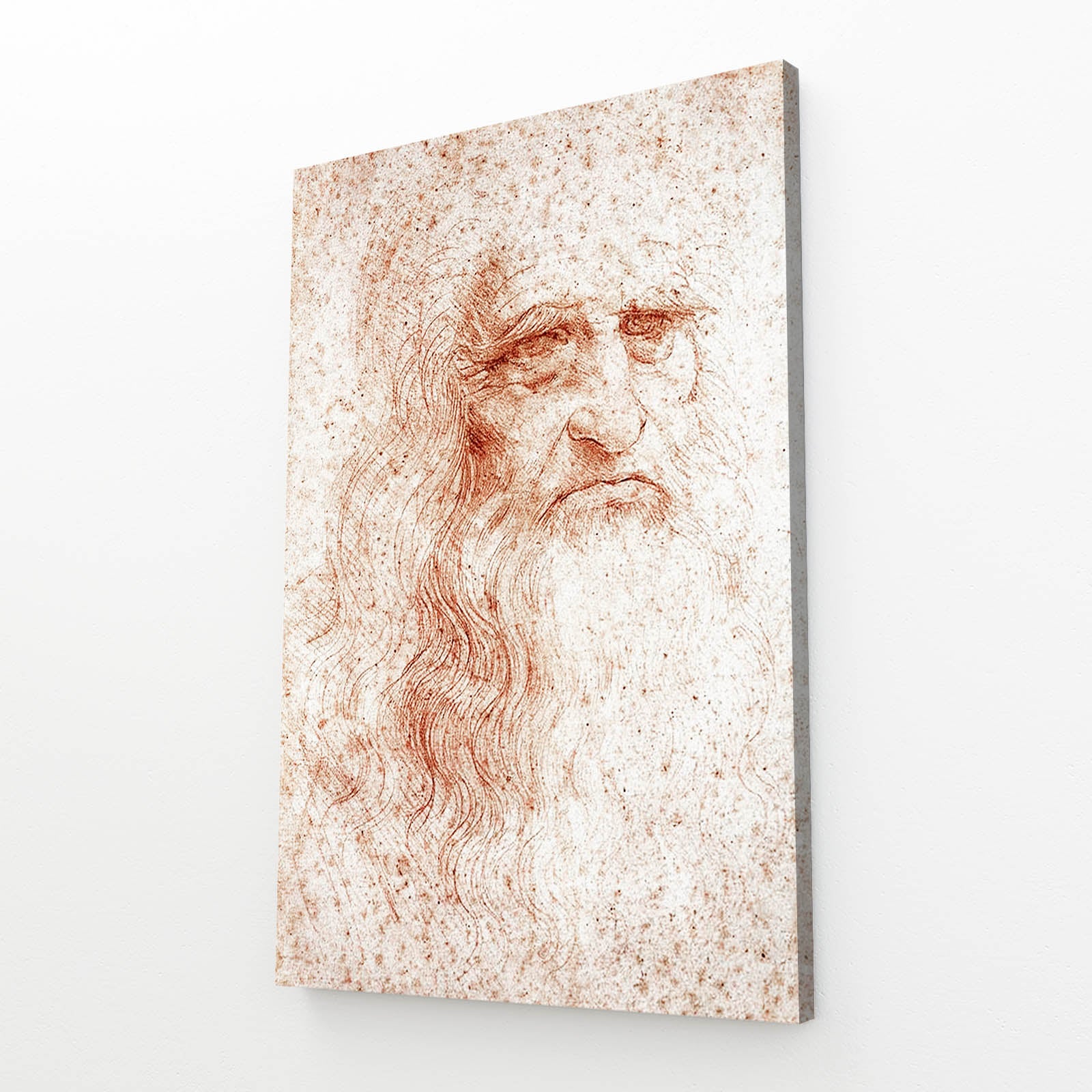 Red Chalk Self Portrait Da Vinci Wall Decor – angled canvas view on white background