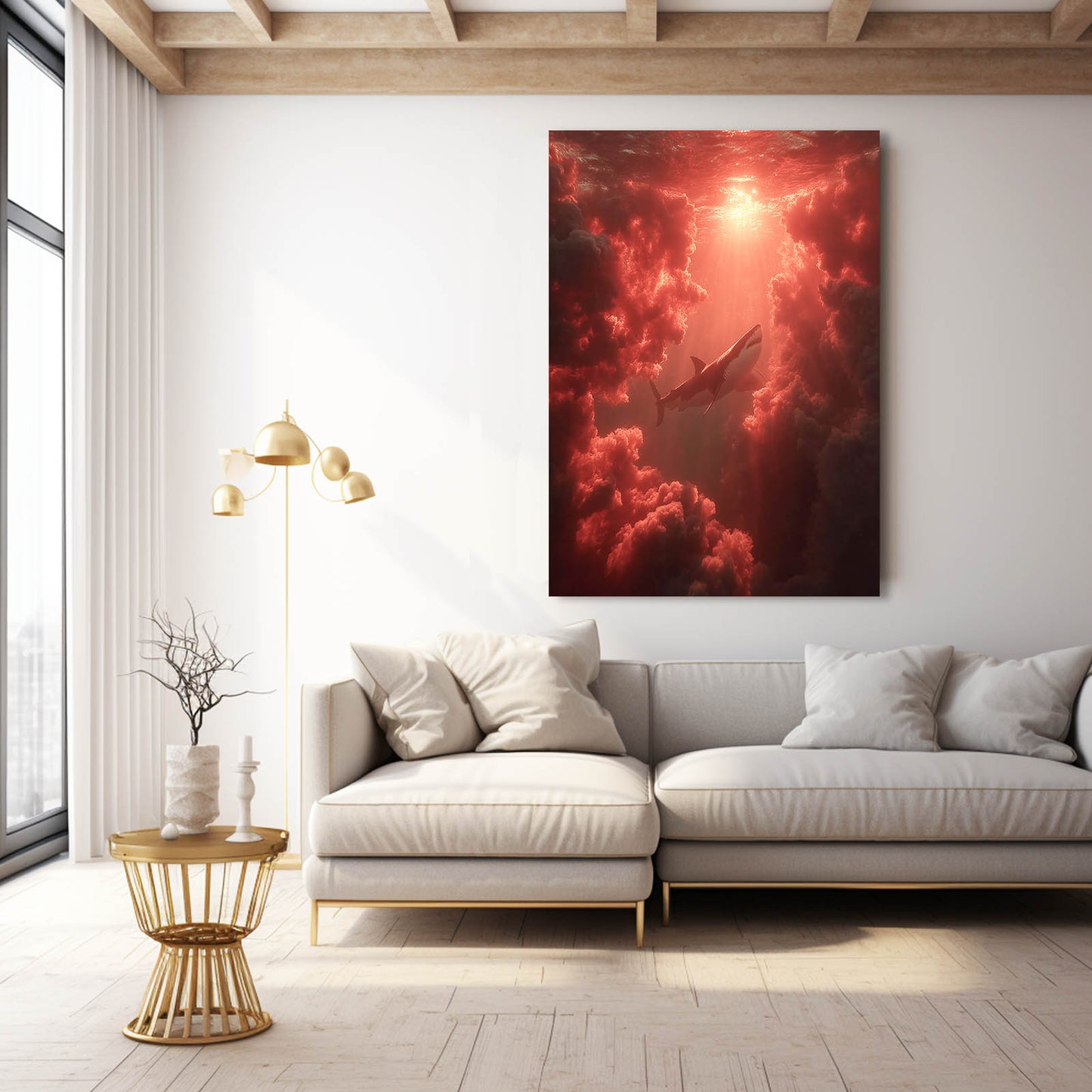 Red Cloud Silhouette Shark Prints – styled in a furnished interior