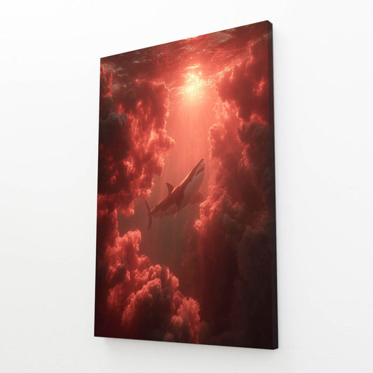 Red Cloud Silhouette Shark Prints – angled canvas view on white background