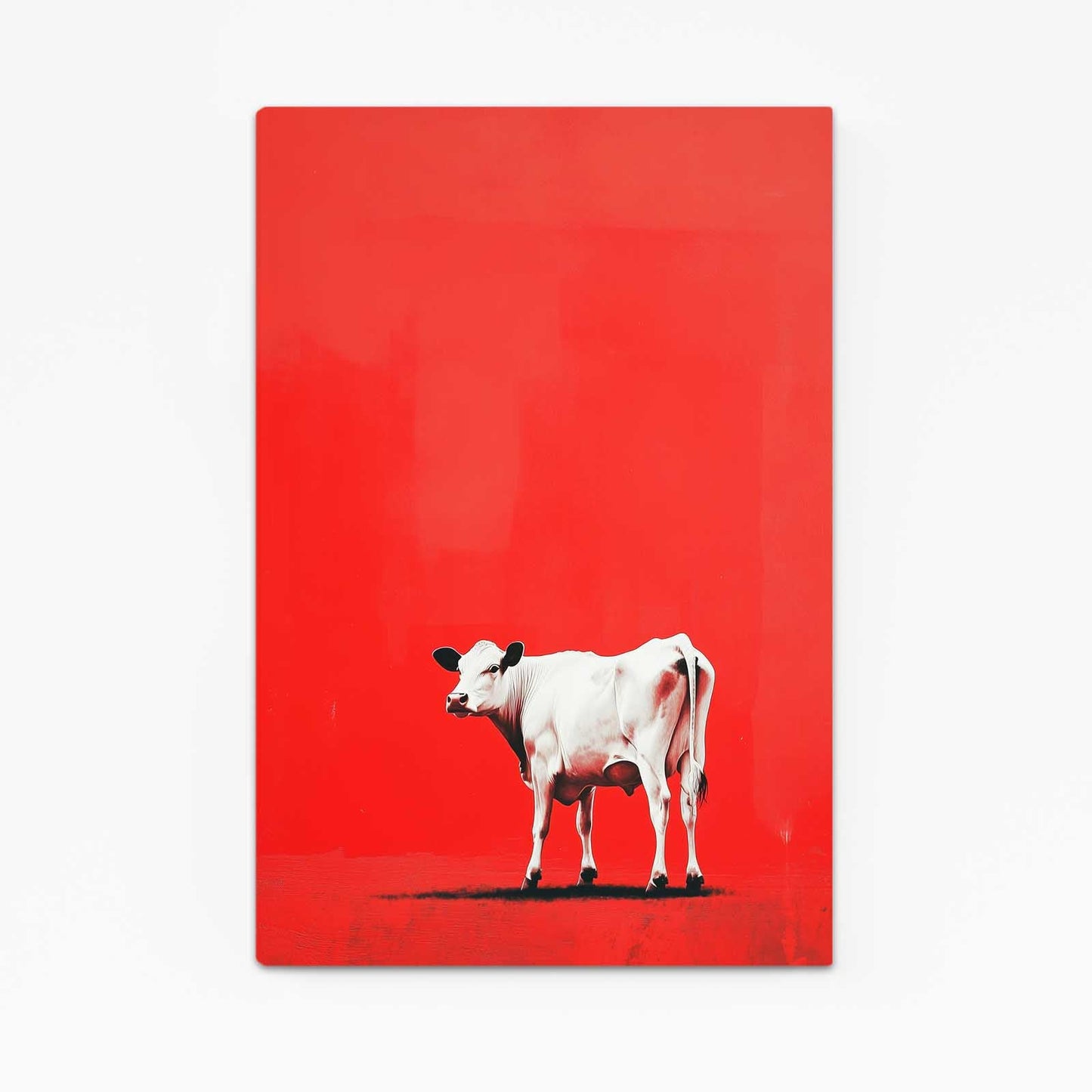 Red Cow Wall Art – angled canvas view on white background