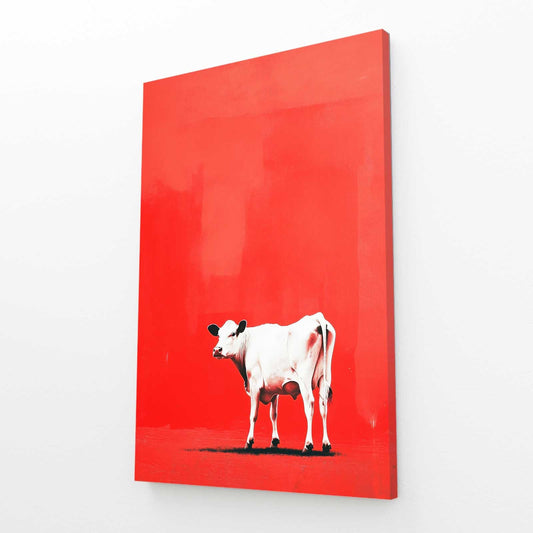 Red Cow Wall Art – angled canvas view on white background