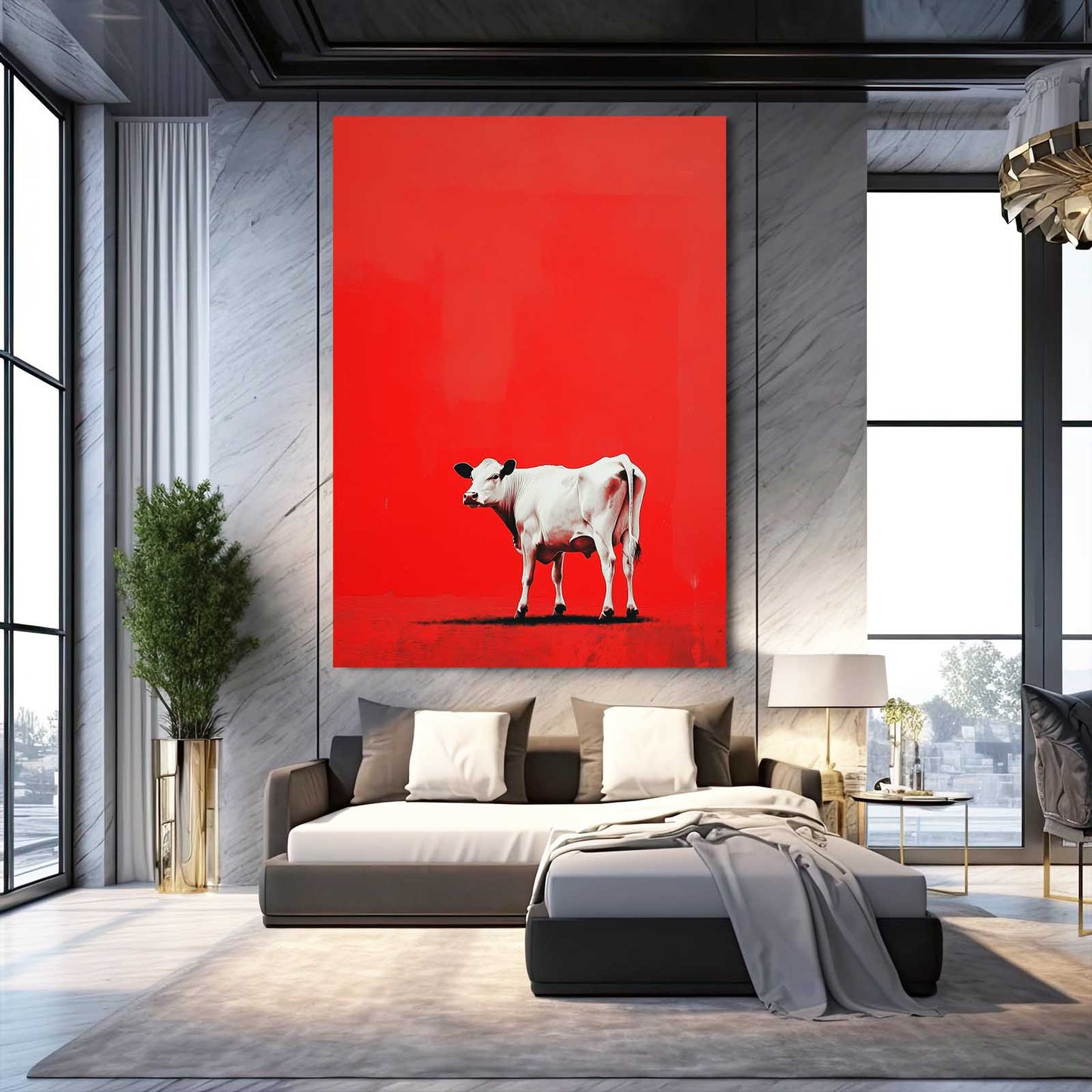 Red Cow Wall Art – angled canvas view on white background
