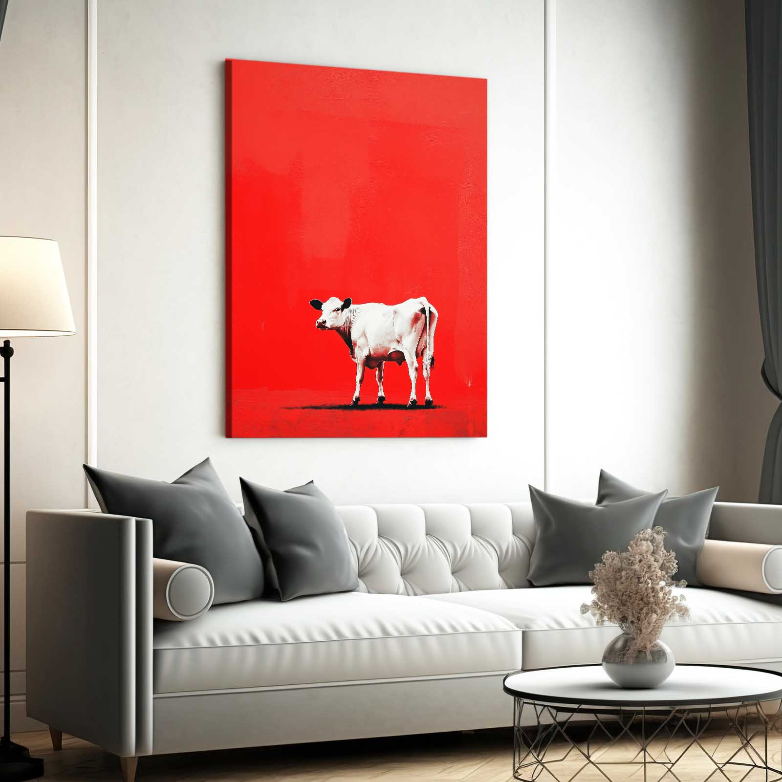 Red Cow Wall Art – angled canvas view on white background