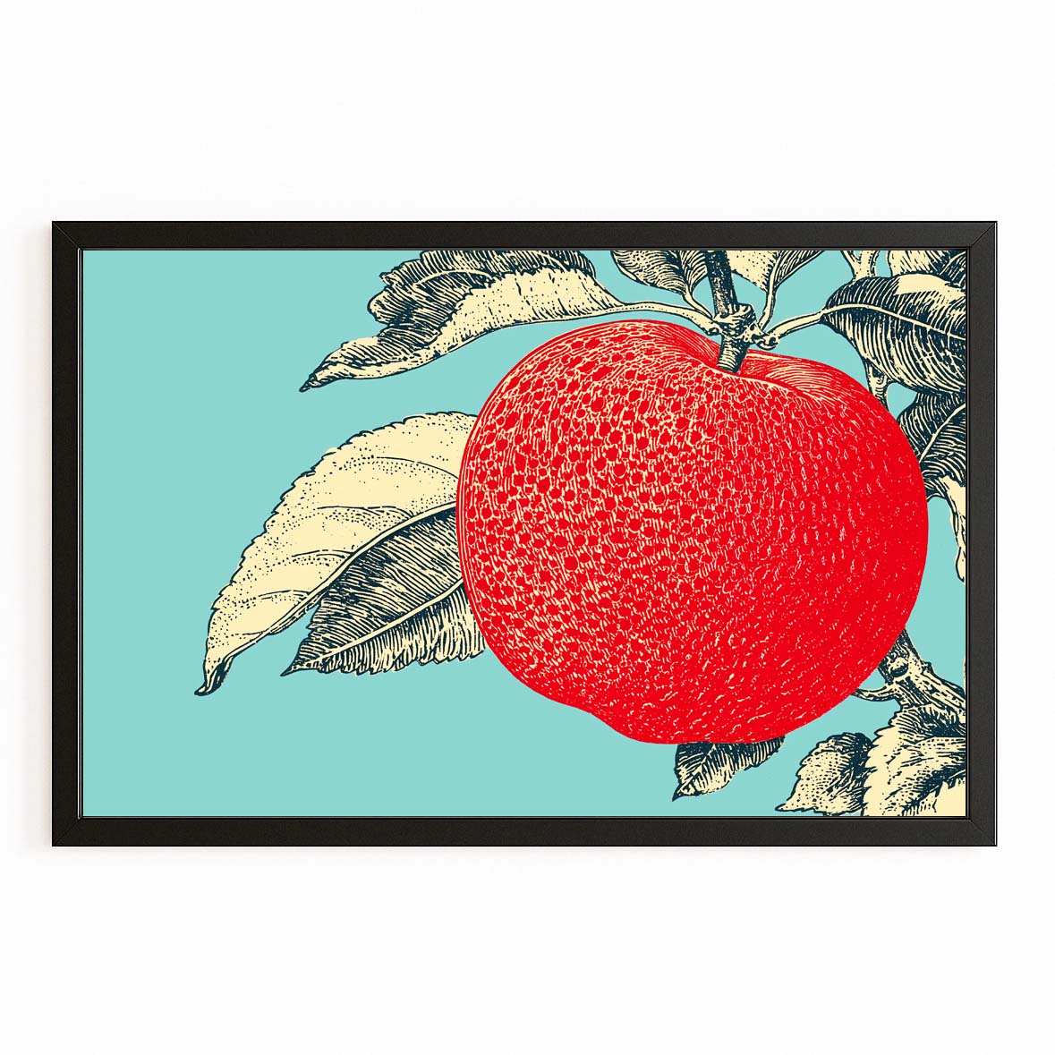 Red Engraving Mint Apple Wall Art – with Premium Black frame on white background